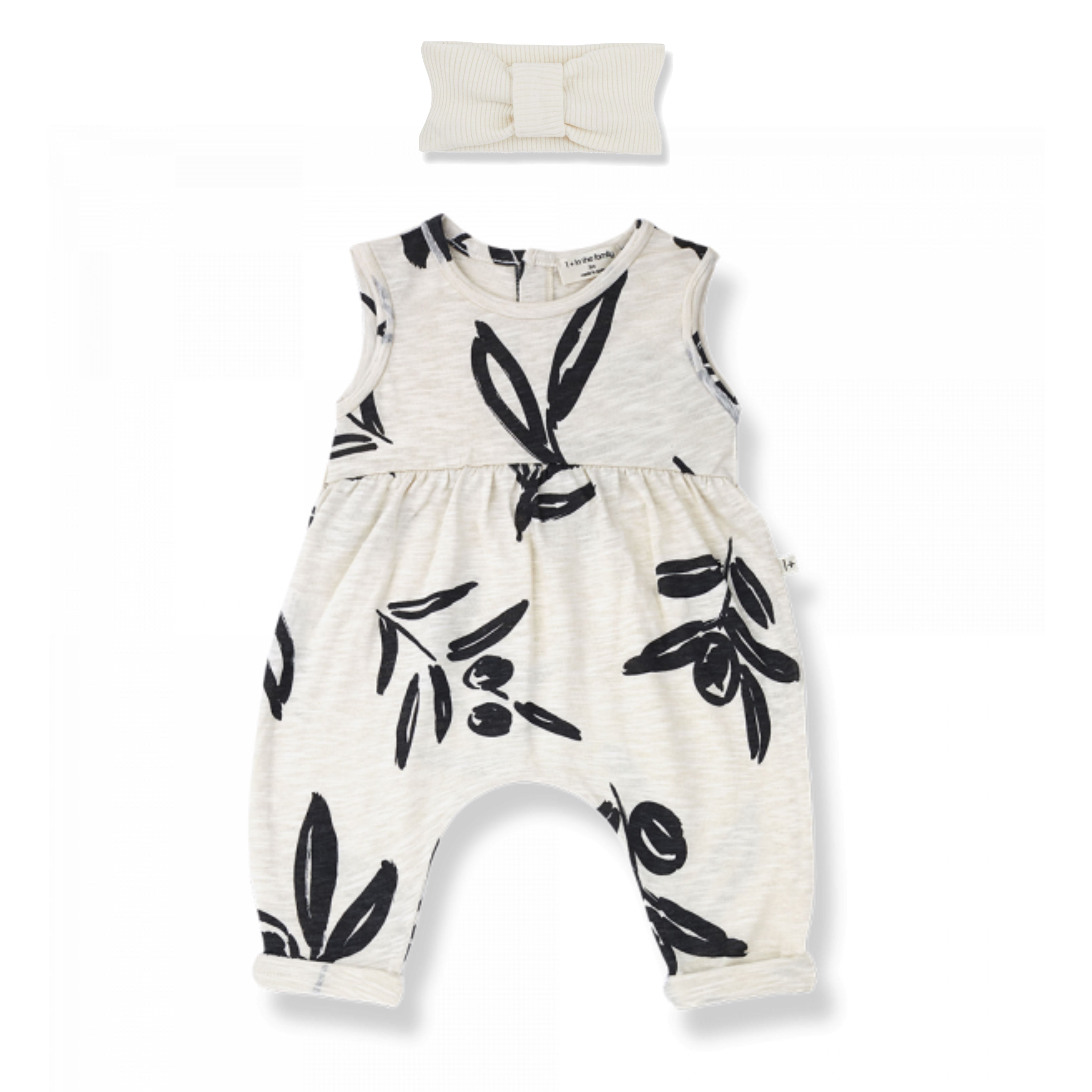 Baby Jumper in slub cotton jersey with printed flowers and headband at Bonjour Baby Baskets