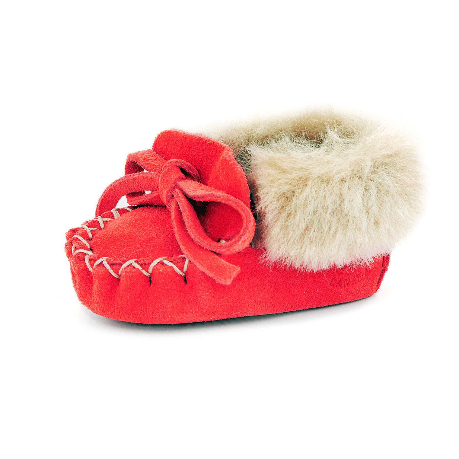Baby mocs in red leather at Bonjour Baby Baskets