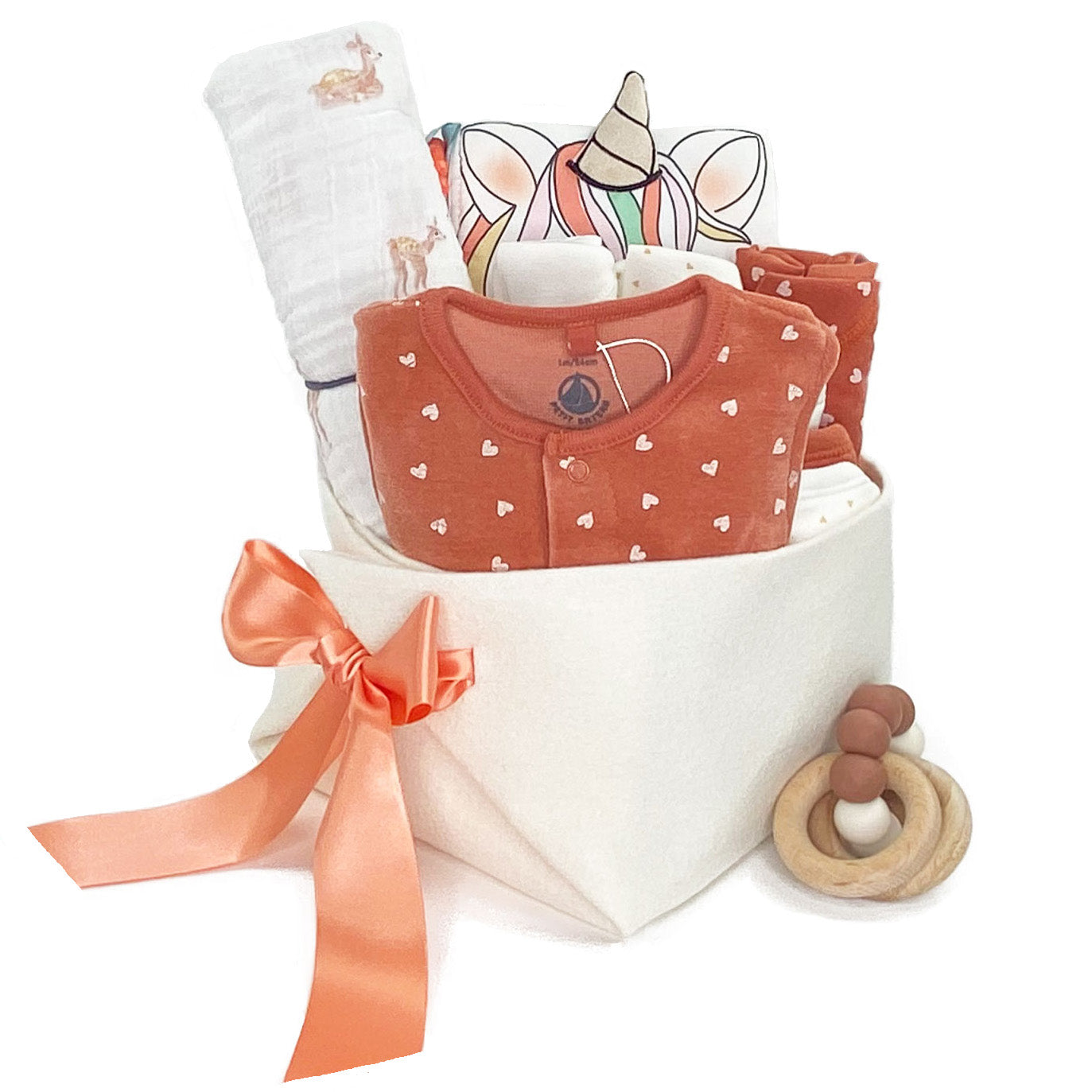 Premium Baby Girl Gift Basket Unicorns and Hearts featuring Petit Bateau