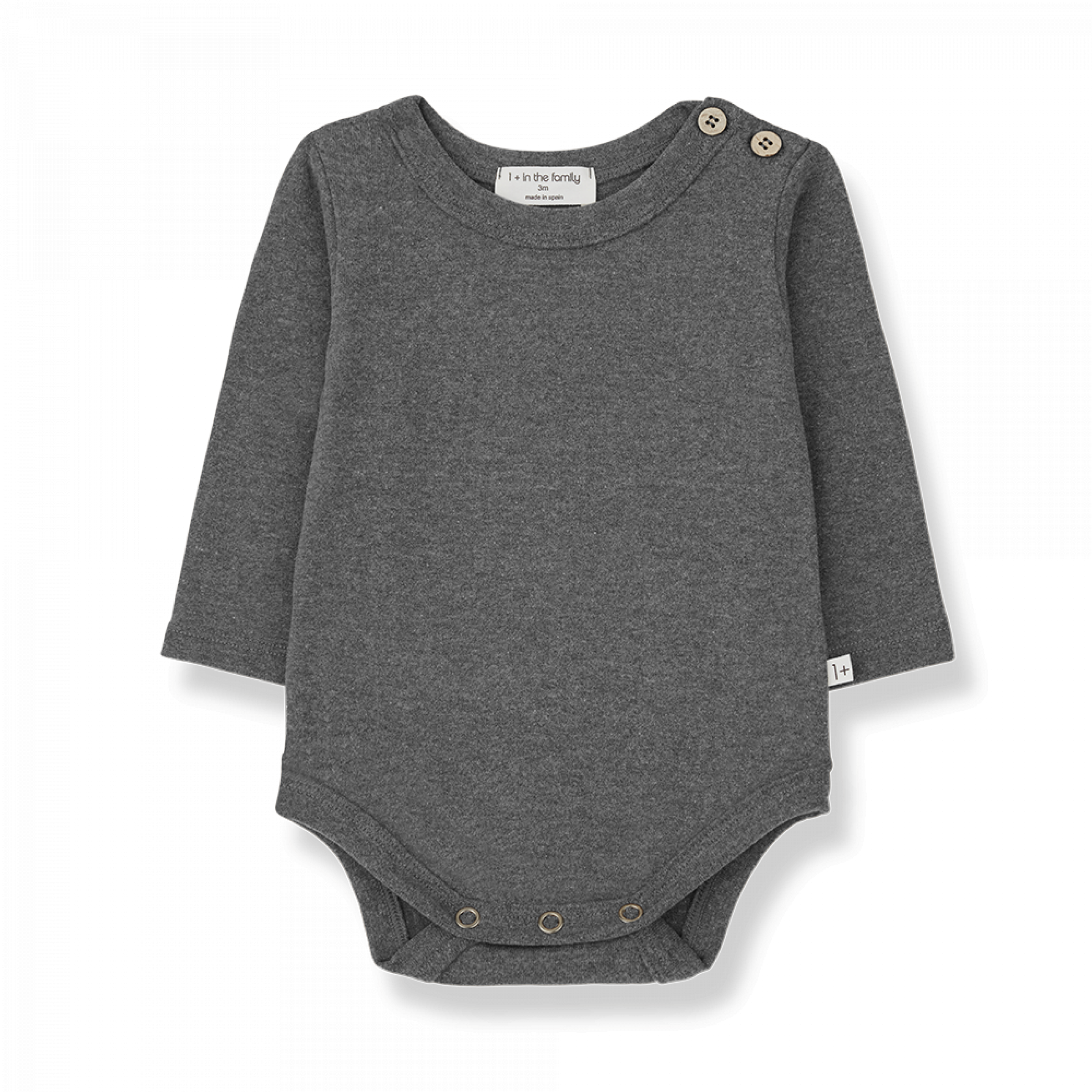 1+ in the Family Long Sleeves baby cotton onesie in grey