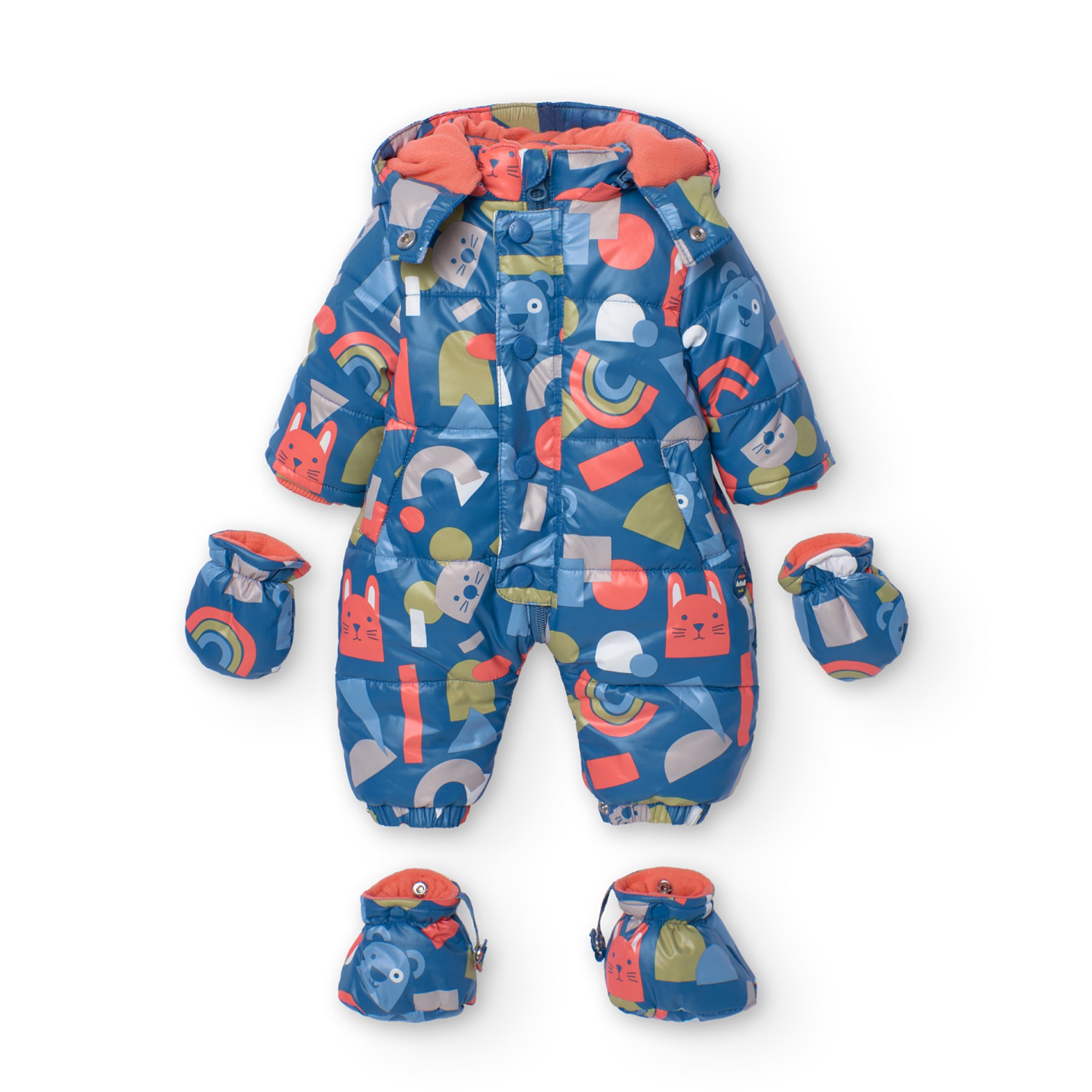 Boboli Baby Snowsuit with Rainbows and animals print at Bonjour Baby Baskets