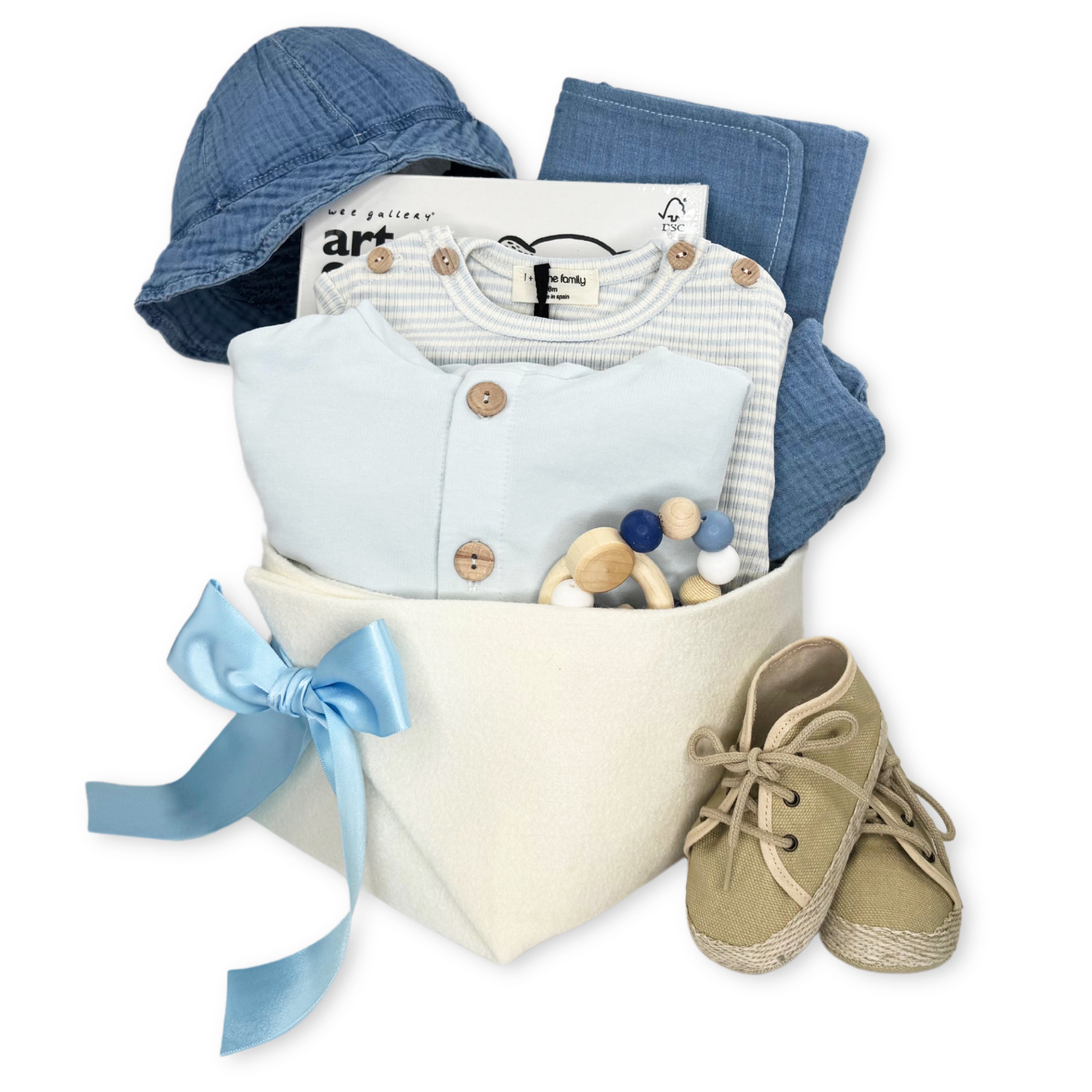 Luxury Baby Gift Basket featuring 1+ in the Family outfit and curated gifts by Bonjour Baby Baskets