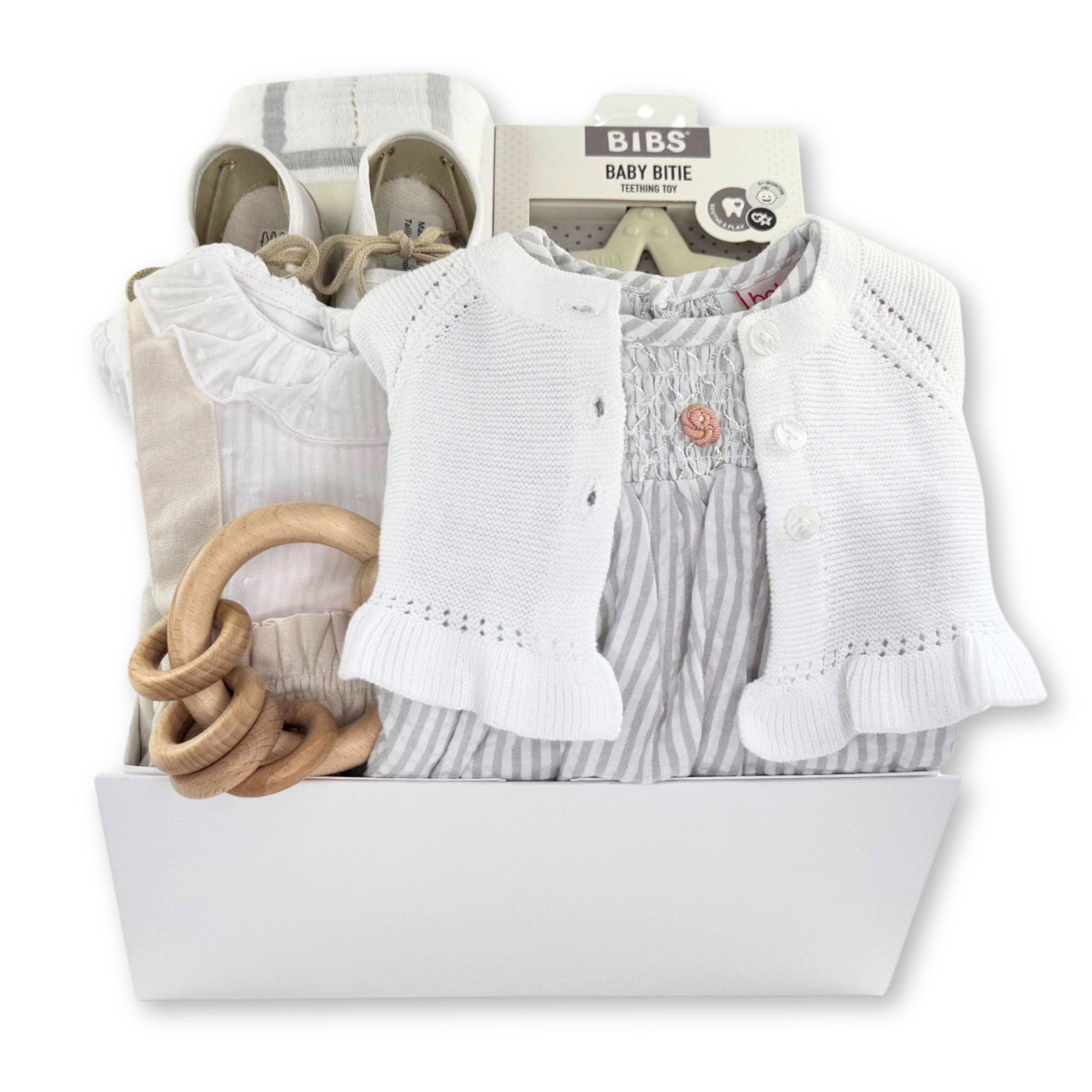 Luxury Baby Girl Gift Box featuring Boboli and curated toys and gifts at Bonjour Baby Baskets