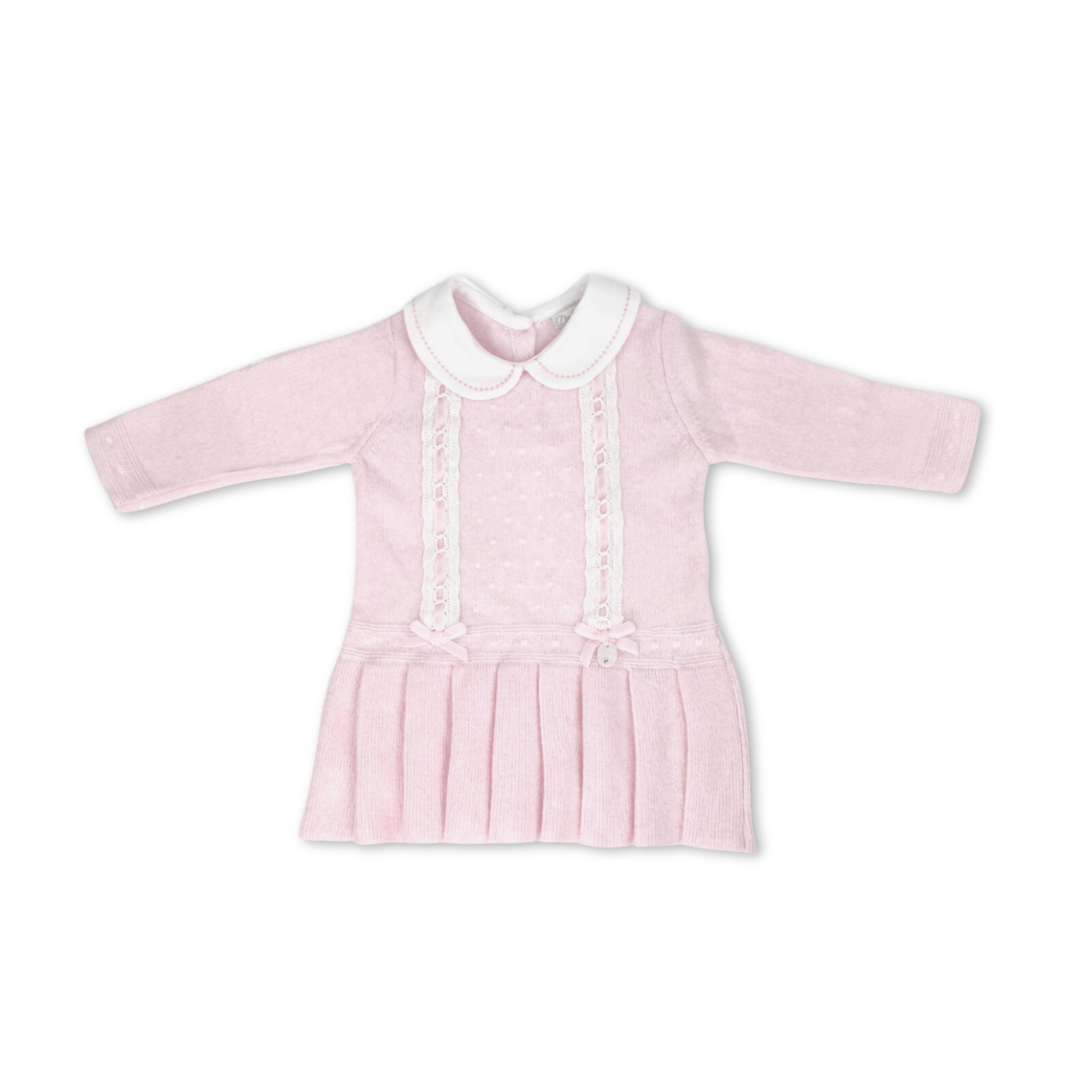 Pink knitted baby dress in cashmere blend by Dr. Kid at Bonjour Baby Baskets