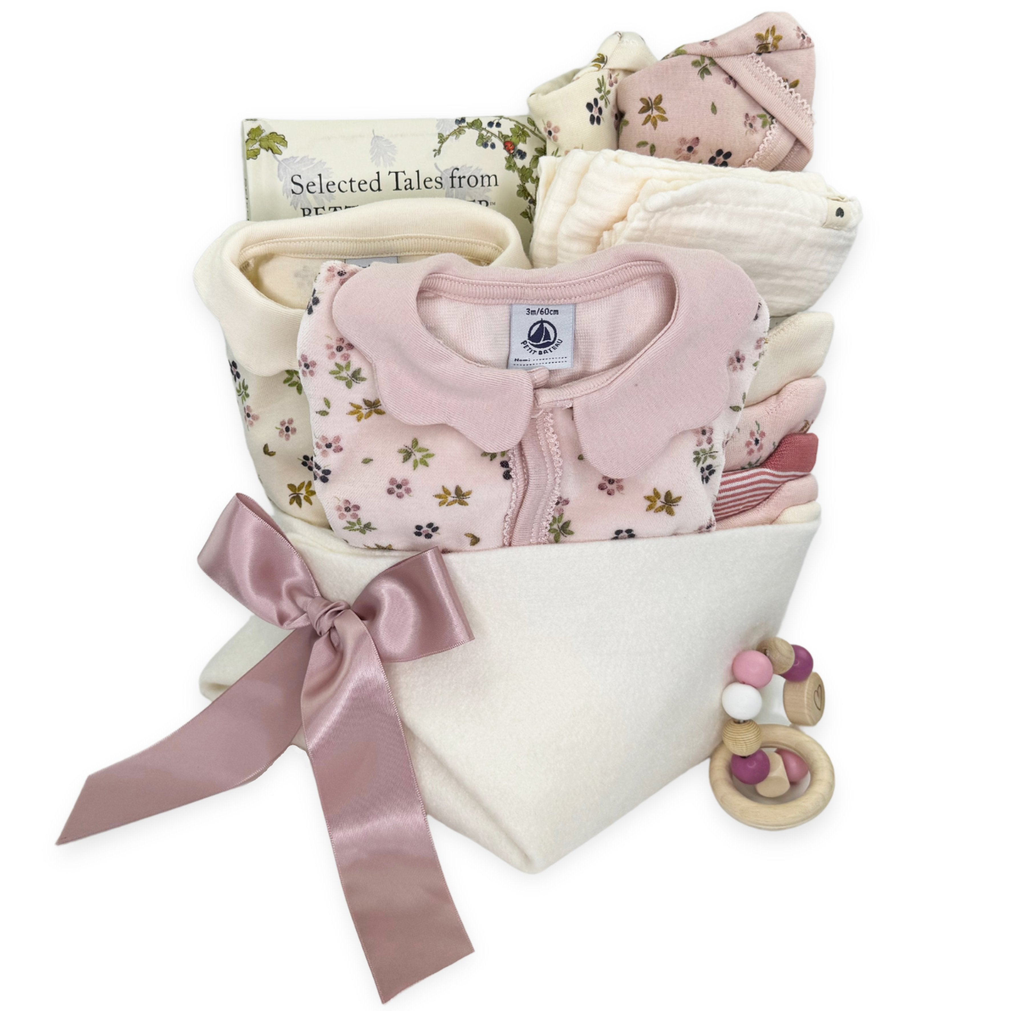 Luxury Baby Girl Gift Basket at Bonjour Baby Baskets in pink