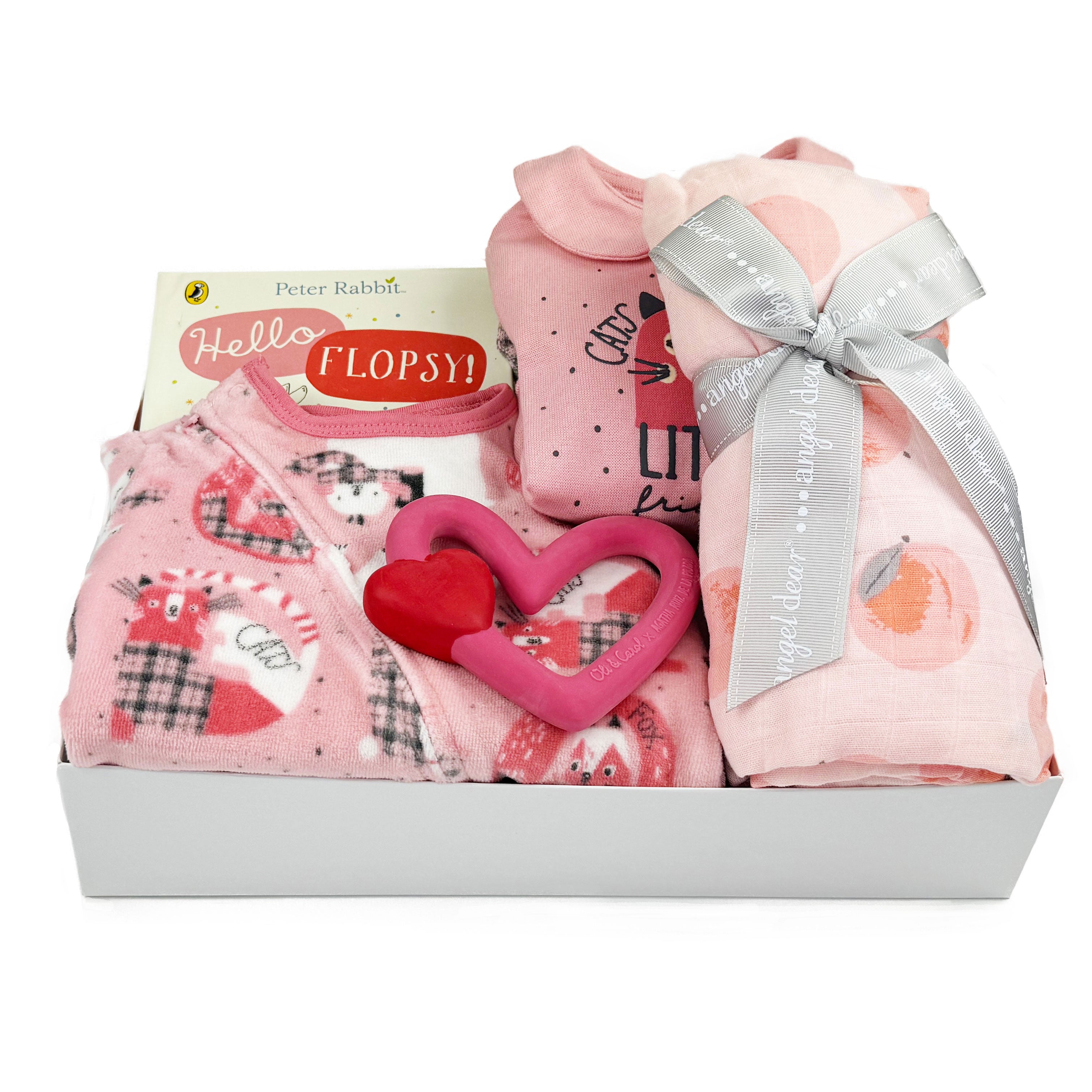 Baby Girl Gift Box with little cats print at Bonjour Baby Baskets