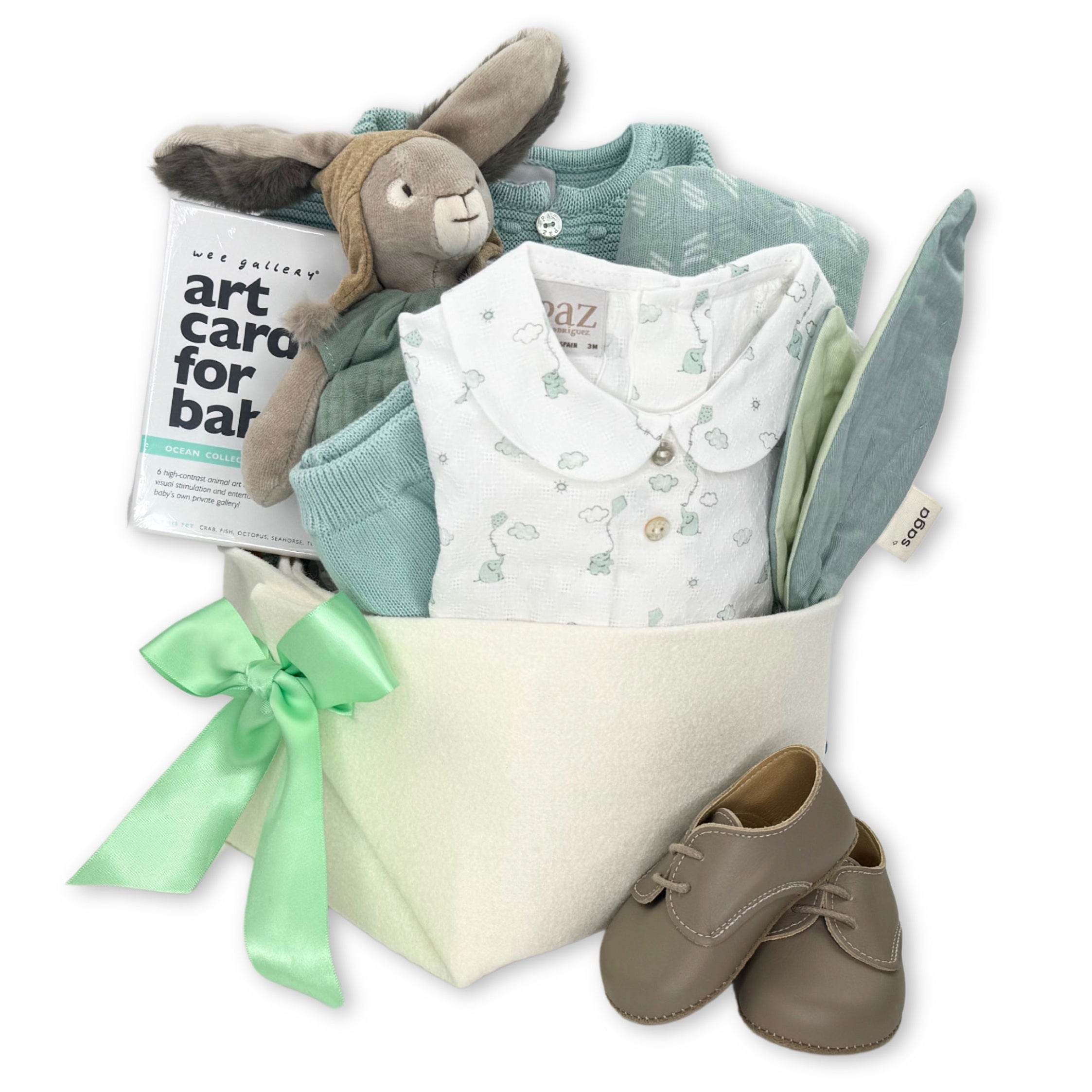 Luxury Baby Gift Basket featuring Paz Rodriguez baby outfit and curated baby gifts at Bonjour Baby Baskets