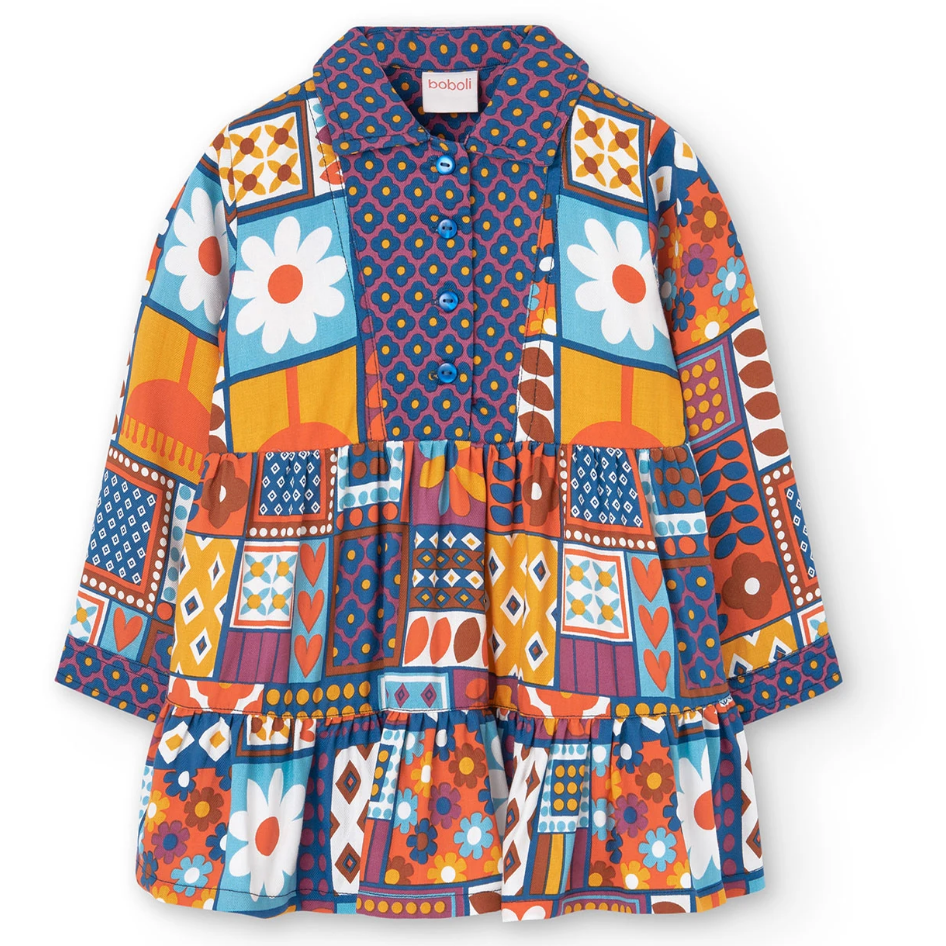 Colorful long sleeves baby dress by Boboli at Bonjour Baby Baskets