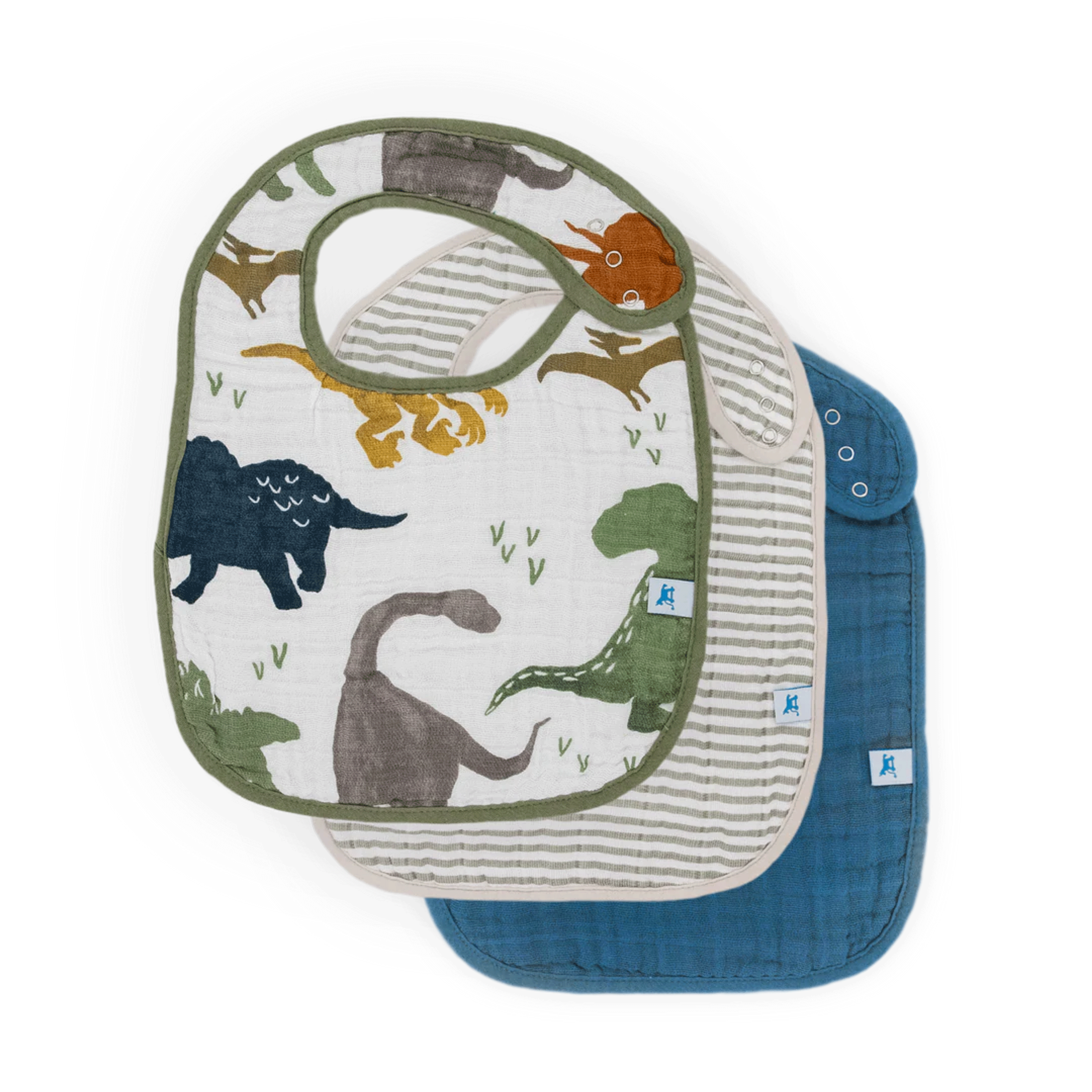 Little Unicorn Classic Set of 3 bibs with Dinos Print at Bonjour Baby Baskets 
