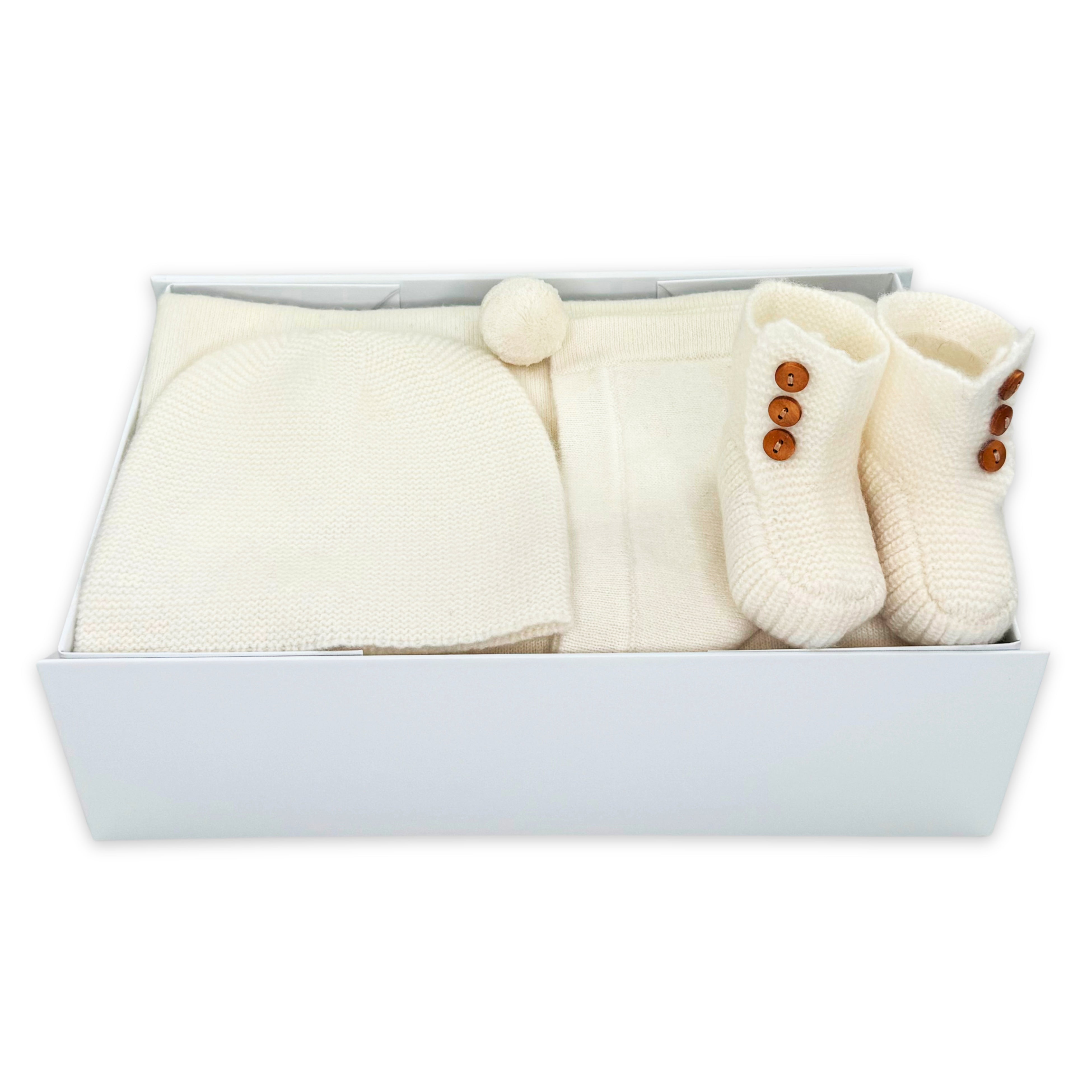 Luxury Cashmere Baby Gift Box in Off White at Bonjour Baby Baskets