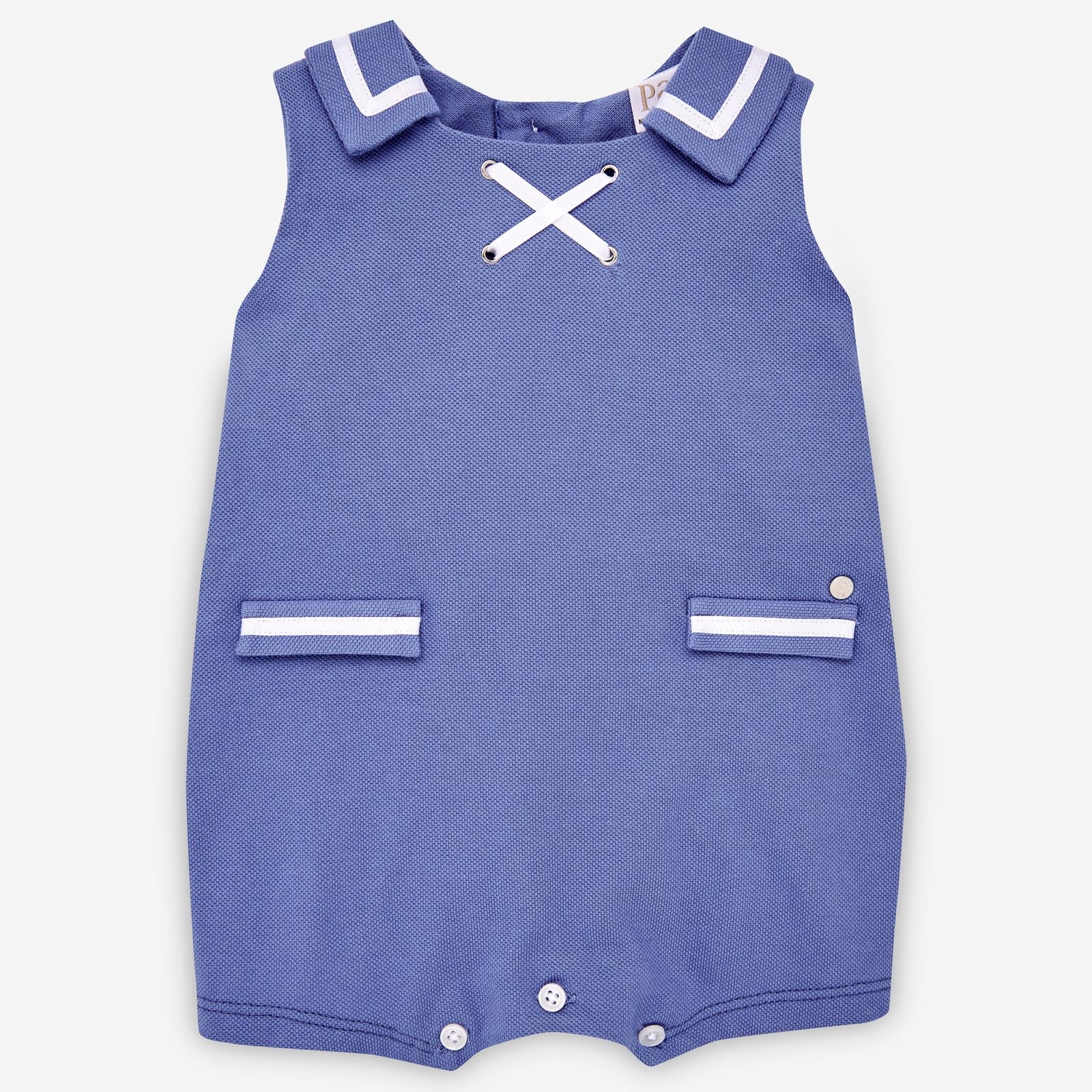 Paz Rodriguez Luxury Baby Romper in Deep Blue