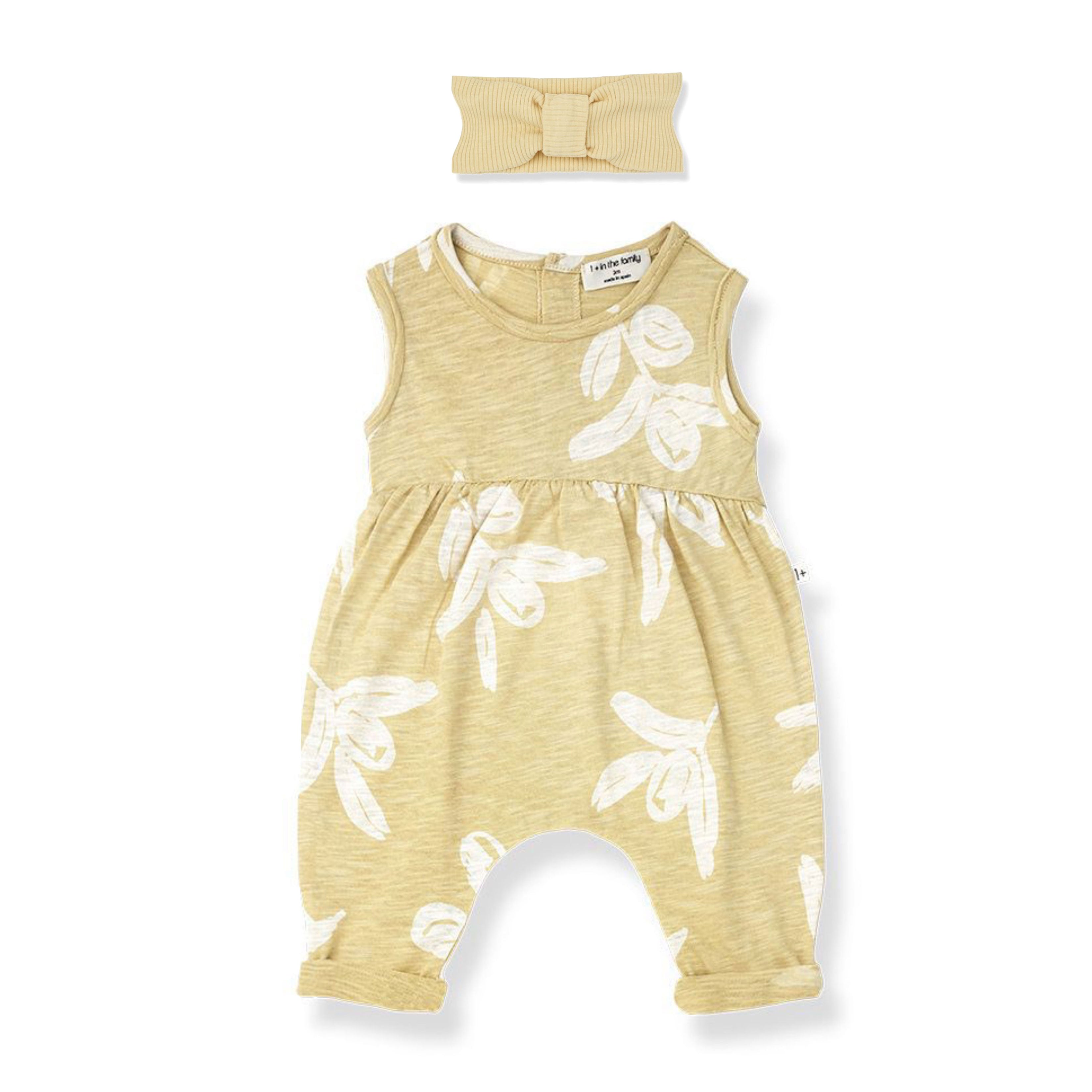 Baby Girl Summer Romper in yellow soft slub jersey by  1+ in the Family at Bonjour Baby Baskets