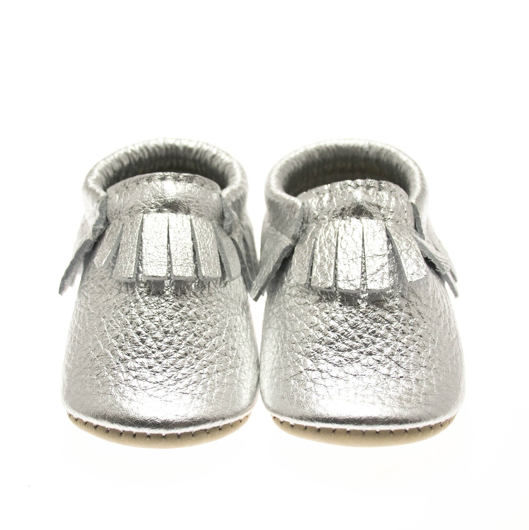 Silver baby leather mocs