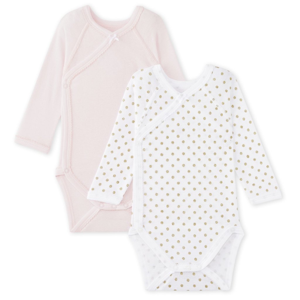 Petit Bateau set of 2 onesies in gold dots and pink