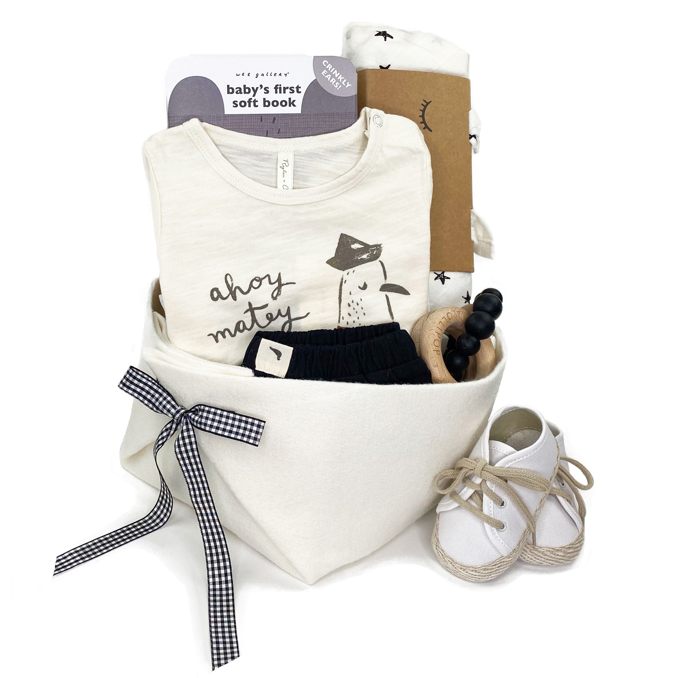 Trendy Baby Gift Basket featuring Rylee and Cru Ahoy Matey Tee and curated accessories