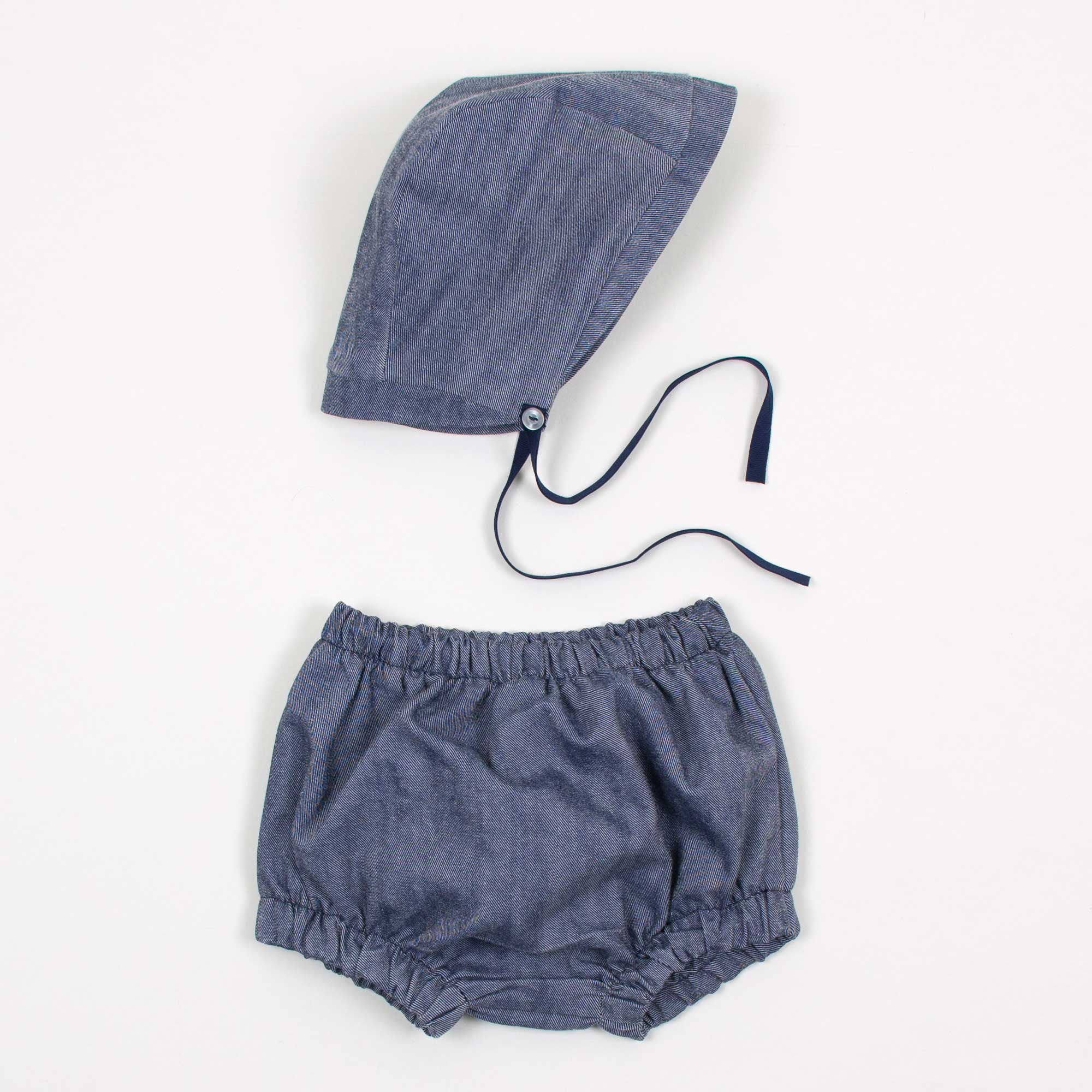 Retro Inspired Bonnet and Bloomer Set in Denim