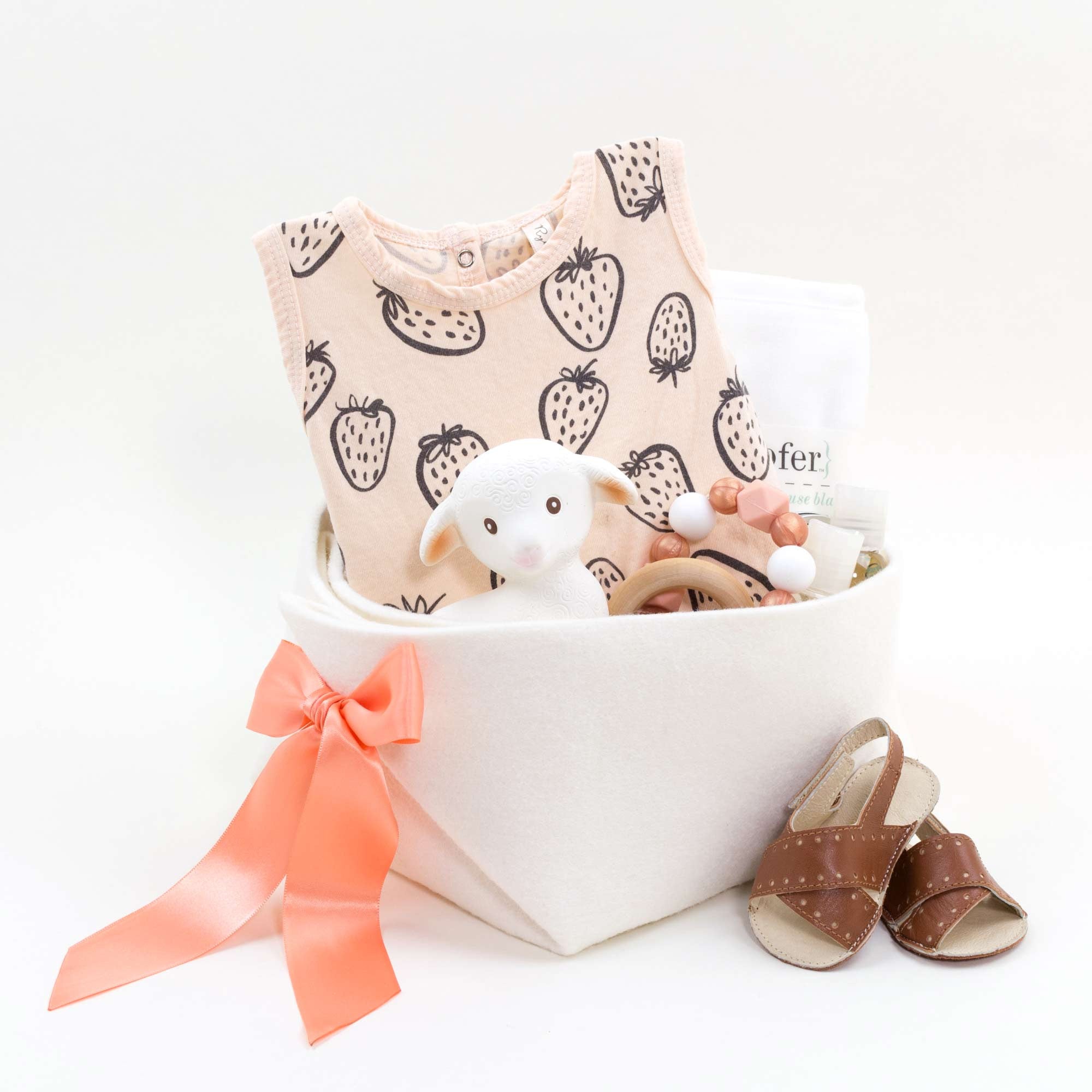 Strawberry Romper in a Baby Gift Basket