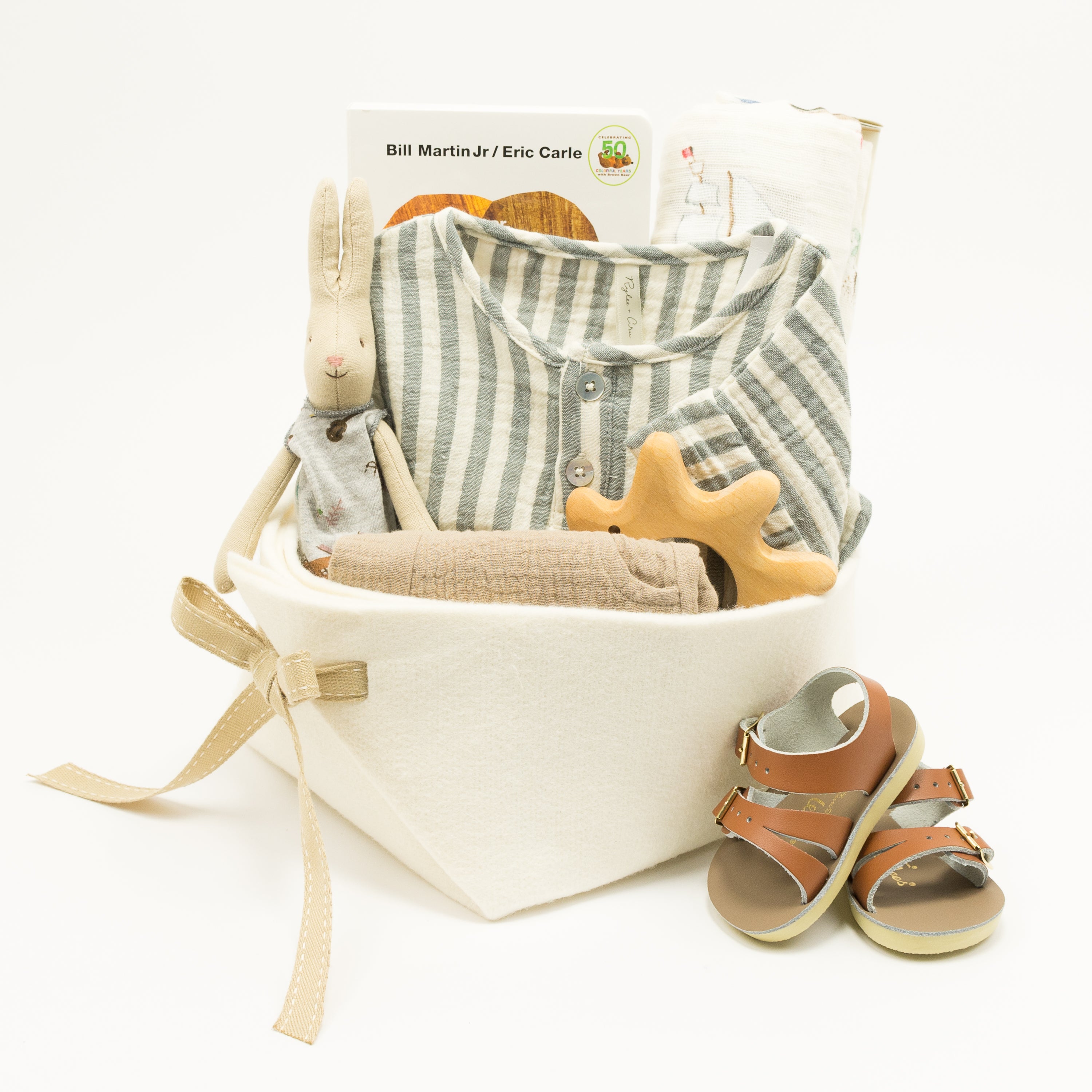 Trendy Baby Gift Basket featuring Rylee and Cru, perfect Corporate Baby Gift