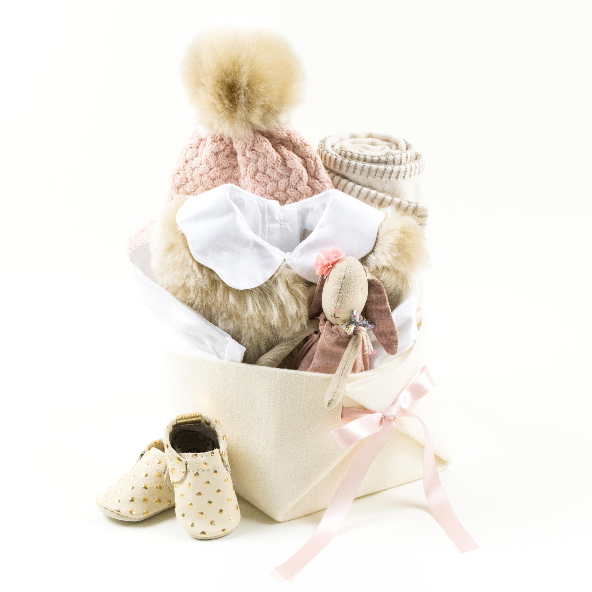 Luxury Baby Girl Gift Basket featuring Hucklebones by Bonjour Baby Baskets