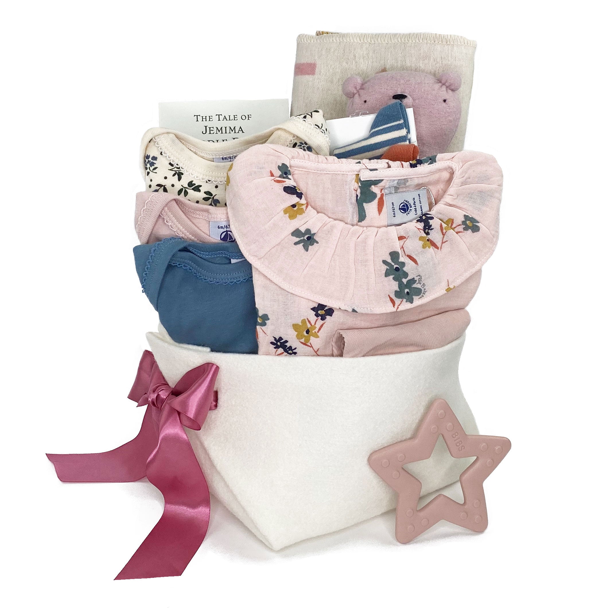 Premium Baby Girl Gift Basket featuring Petit Bateau and curated baby gifts at Bonjour Baby Baskets