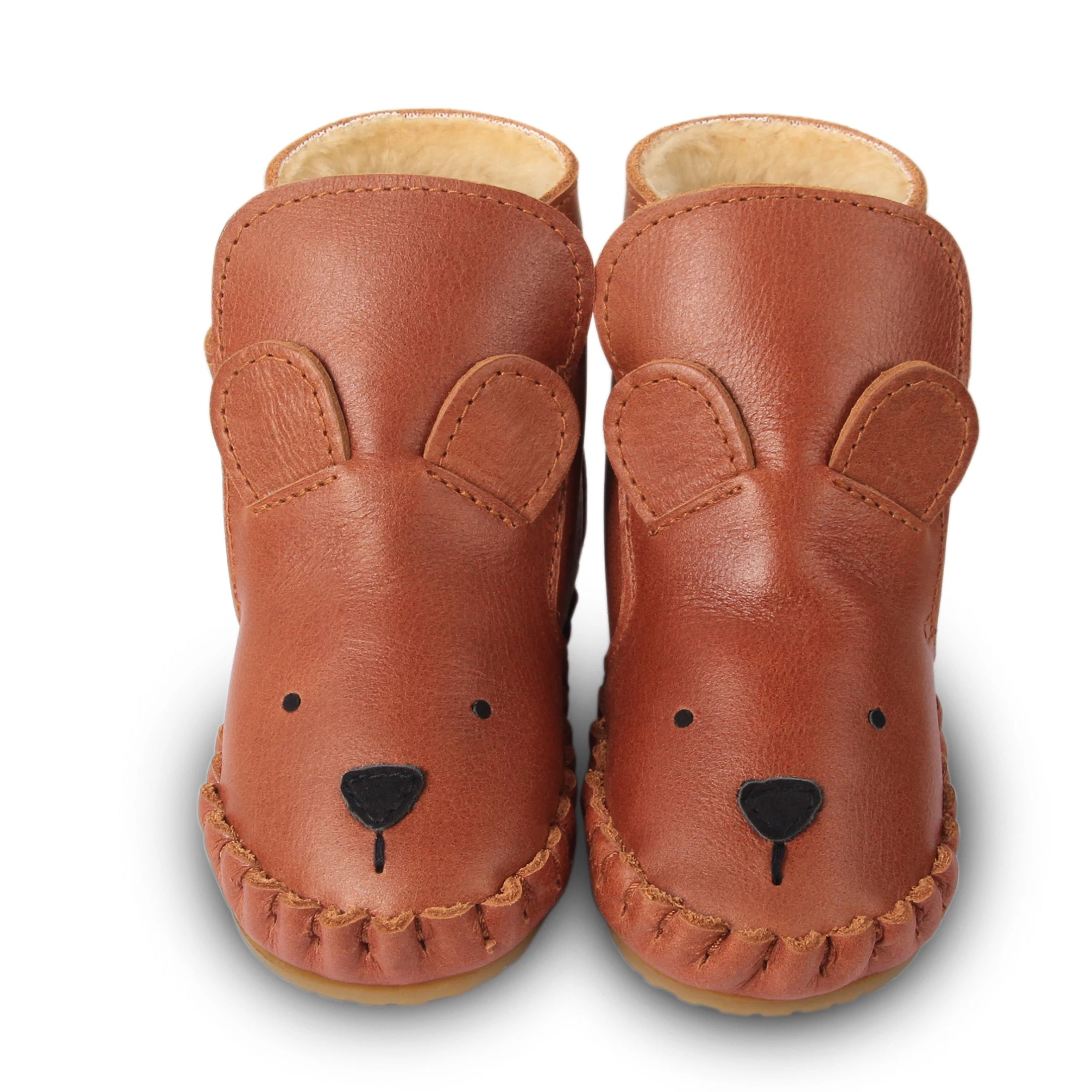 Donsje Lined Baby Boots in Bear at Bonjour Baby Baskets. Perfect addition to your BYOB (Build Your Own Basket) 