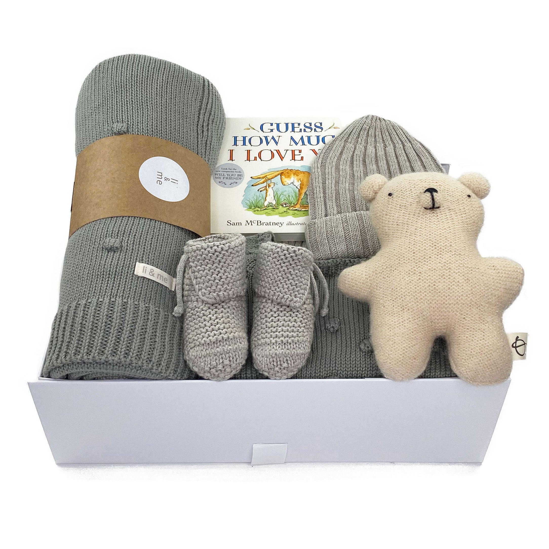 Luxury Baby Gift Box with cotton knitted clothing and the best baby gifts at Bonjour Baby Baskets
