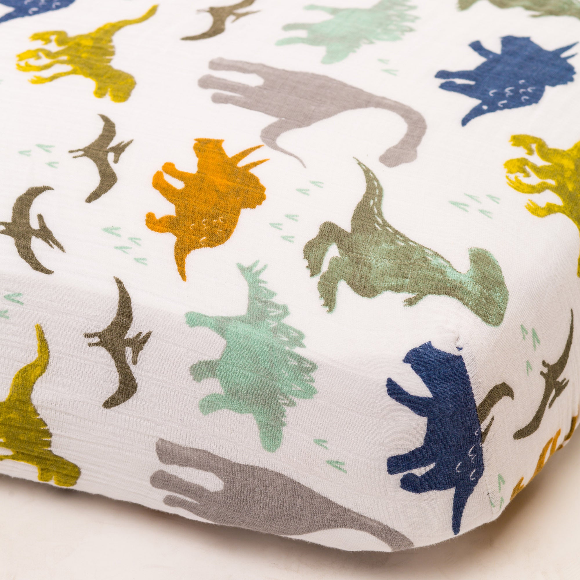 Dino Print Crib Sheet in soft Muslin Cotton by Little Unicorn