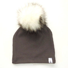 Beanie with fur pom pom - Stone