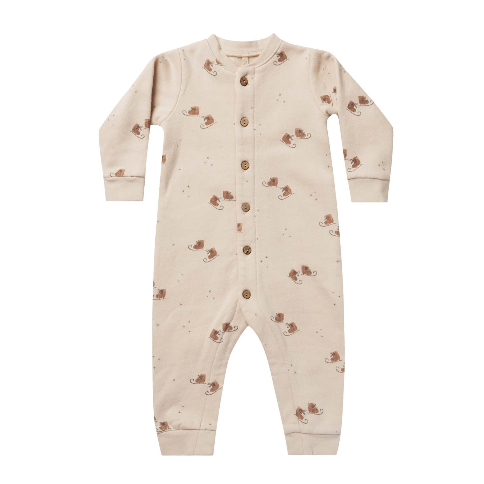 Rylee and Cru fleece long john with Ice Skates print at Bonjour Baby Baskets