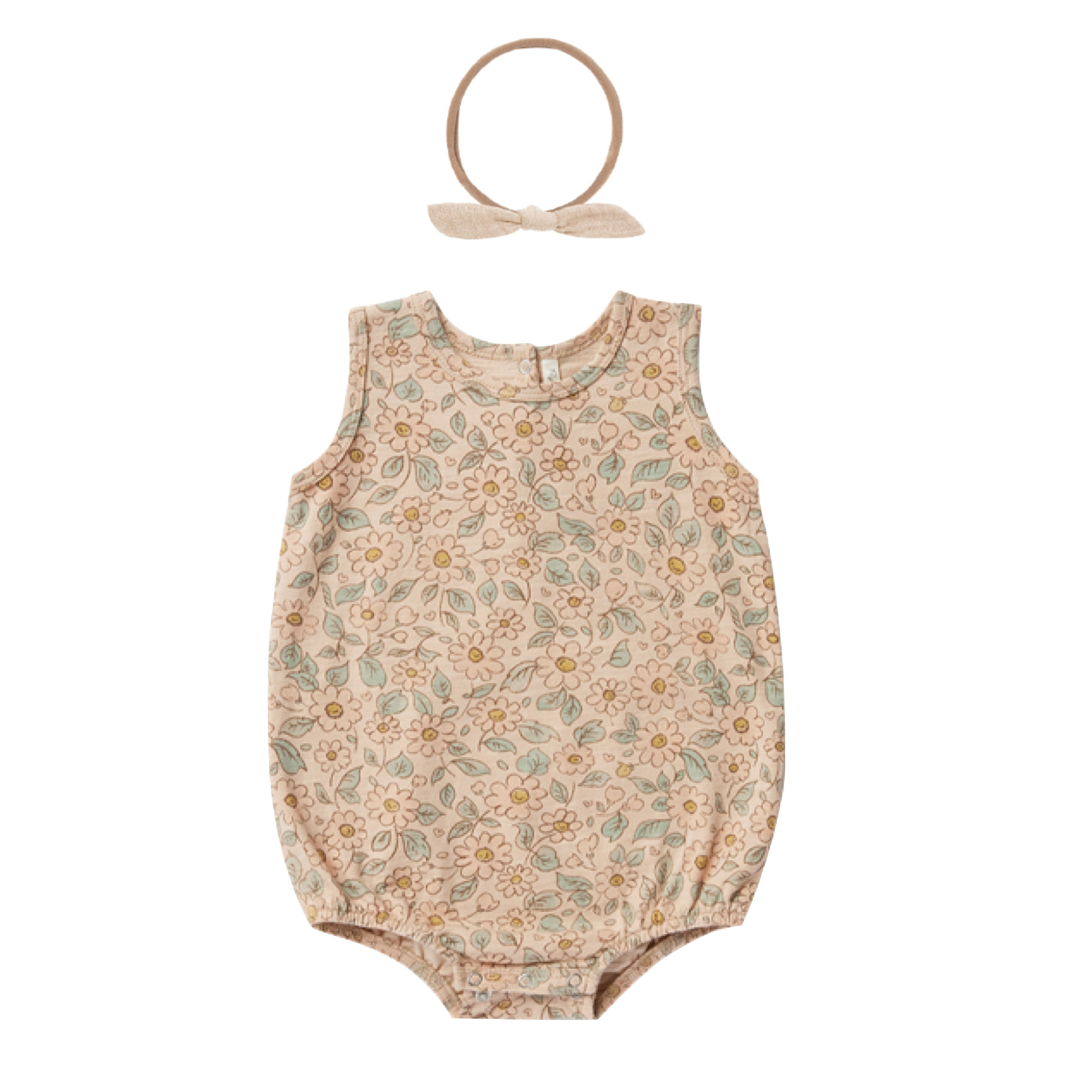 Rylee and Cru Bubble Romper and Headband in Blush Floral print at Bonjour Baby Baskets