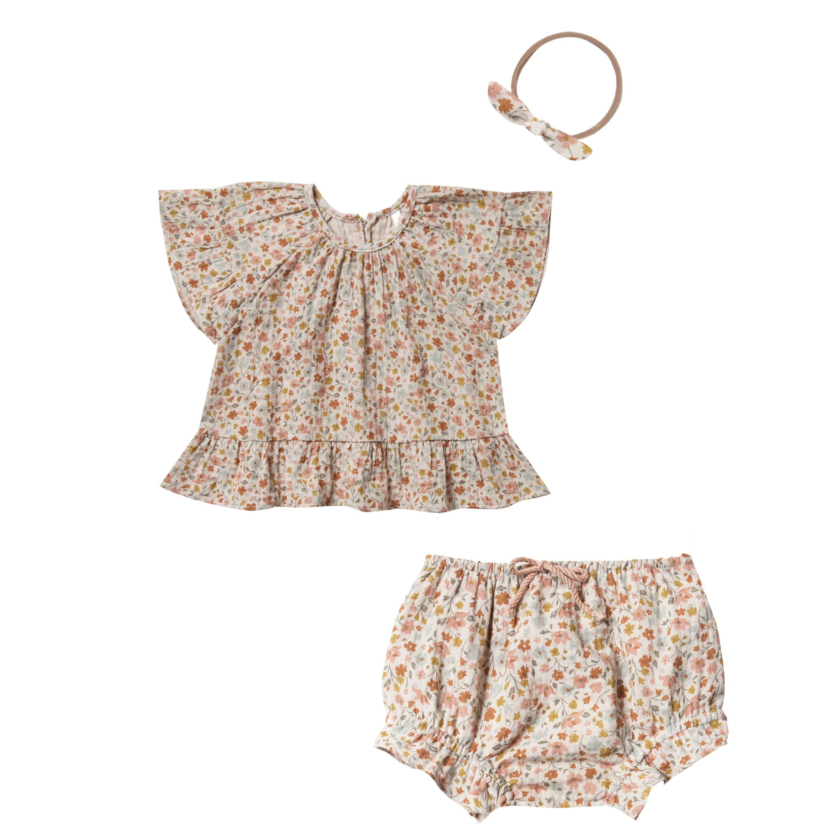 Rylee and Cru Flower Field Baby Girl Blouse, Bloomer and Headband set at Bonjour Baby Baskets