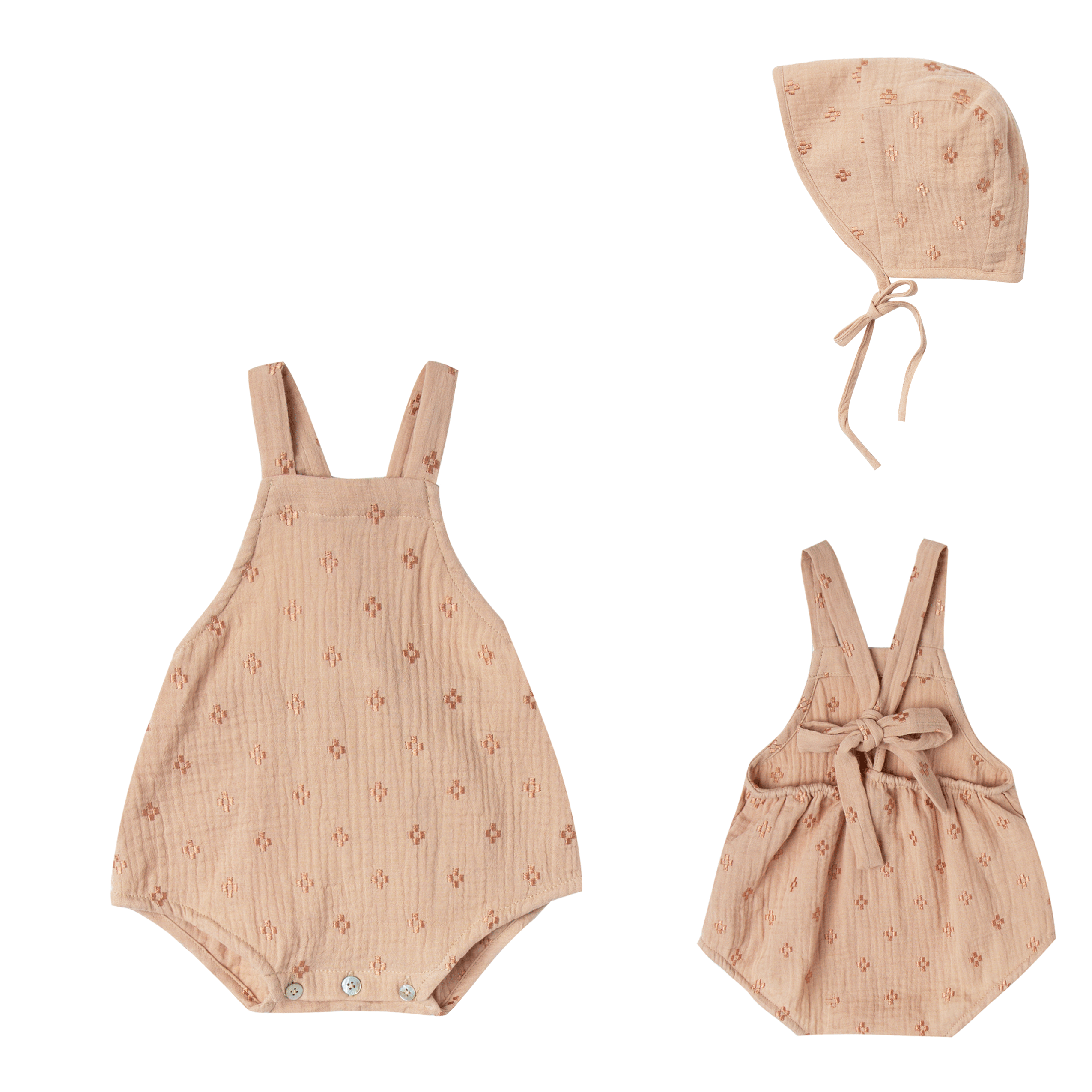 Norah Romper with Bonnet in Blush