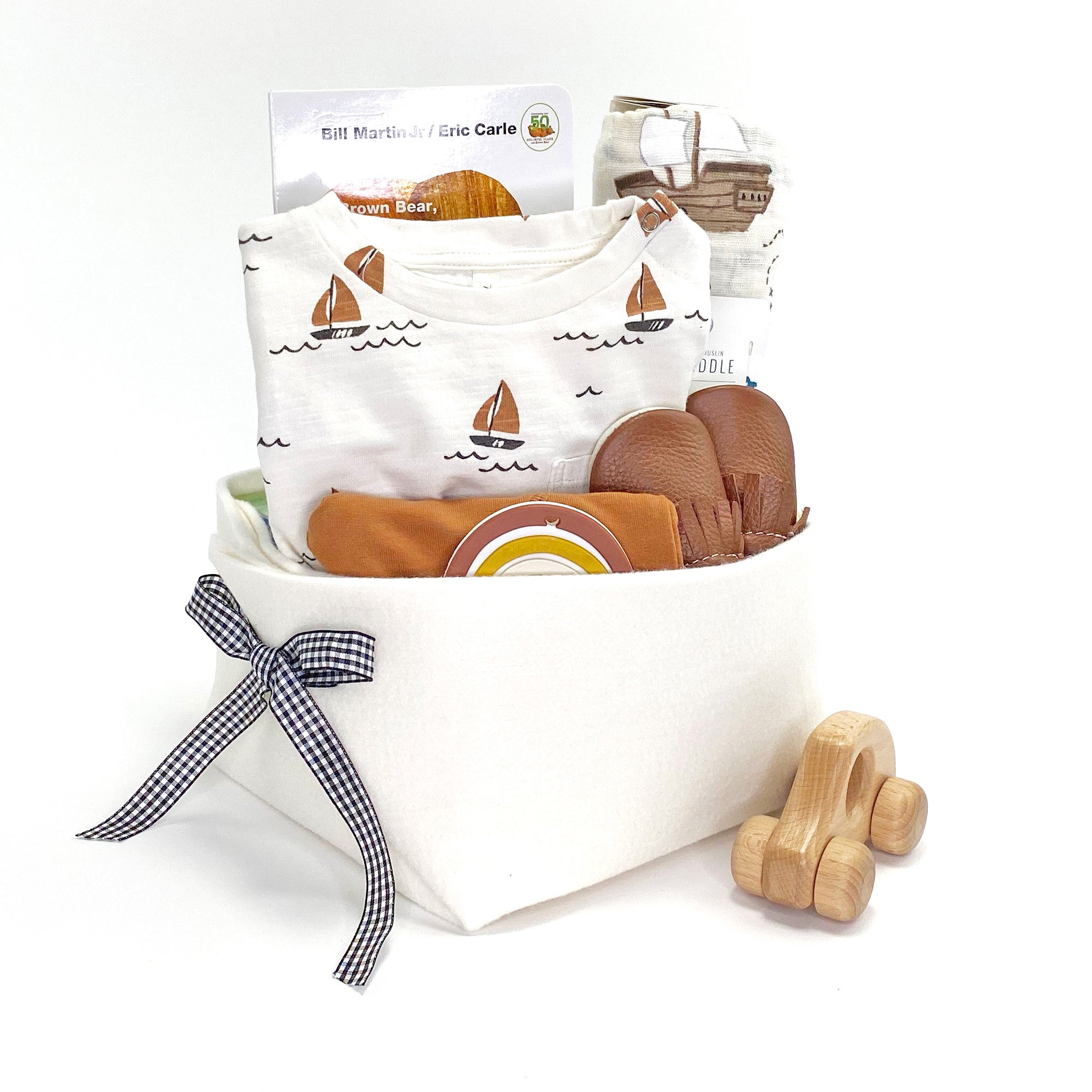 Trendy Baby Gift Basket featuring Rylee and Cru, perfect Corporate Baby Gift
