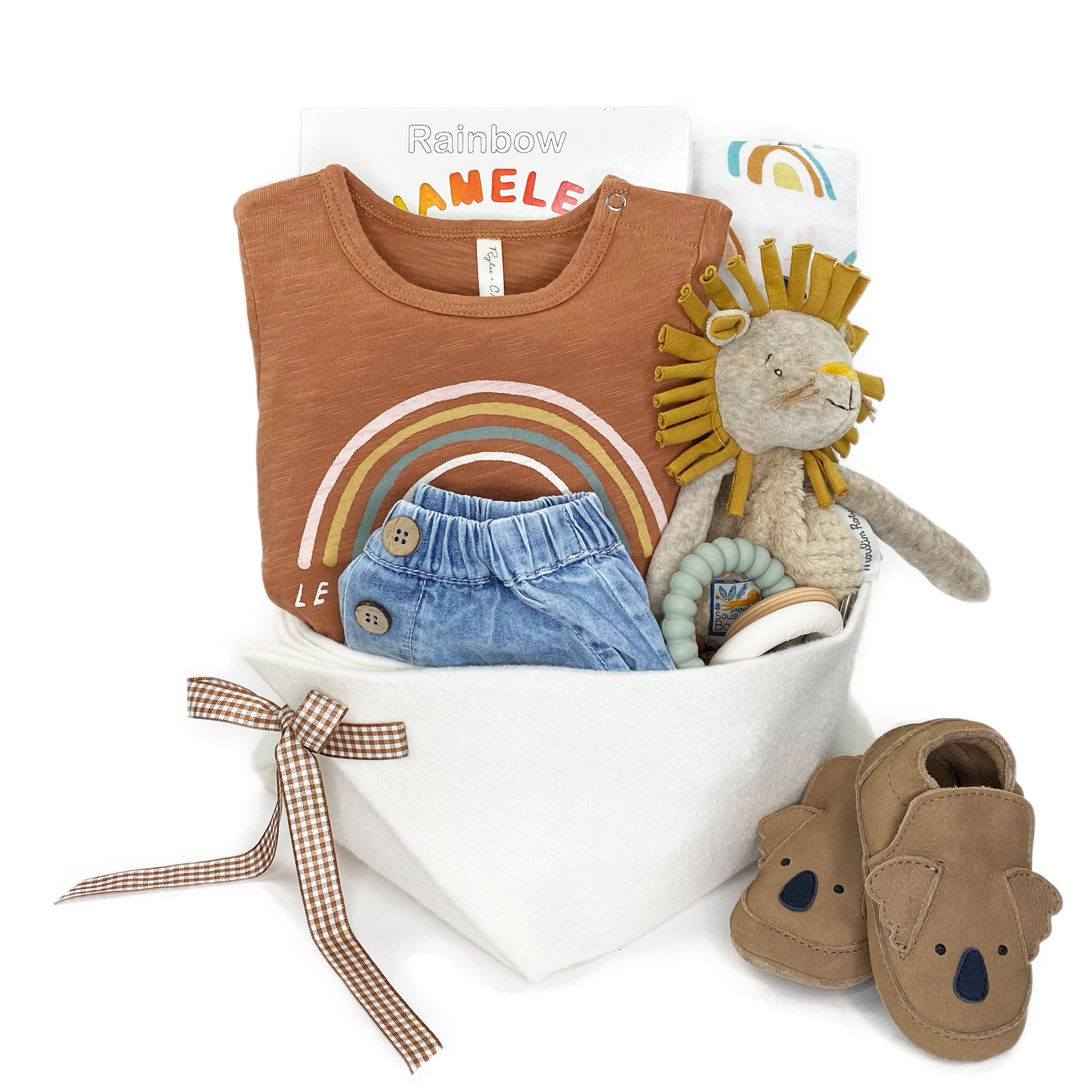 Rylee and Cru trendy baby neutral gift at Bonjour Baby Baskets. 