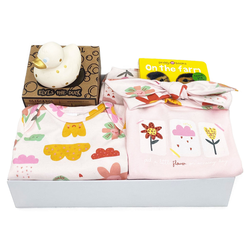 Spring Flowers Baby Girl Gift Box – Bonjour Baby Baskets - Luxury Baby ...
