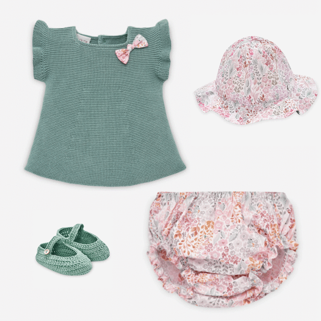 Knitted Four Piece Baby Girl Gift Set