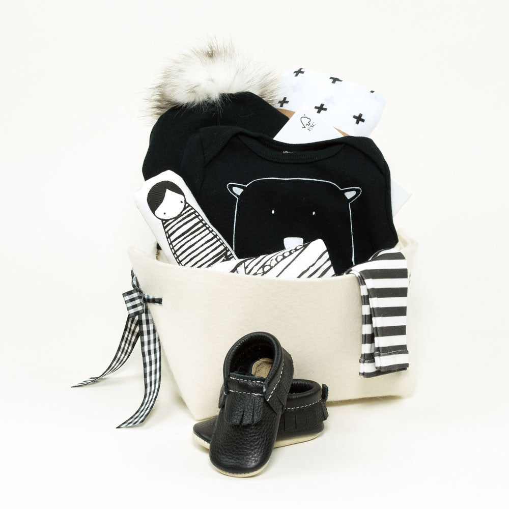 Monochrome inspired Baby Gift Basket