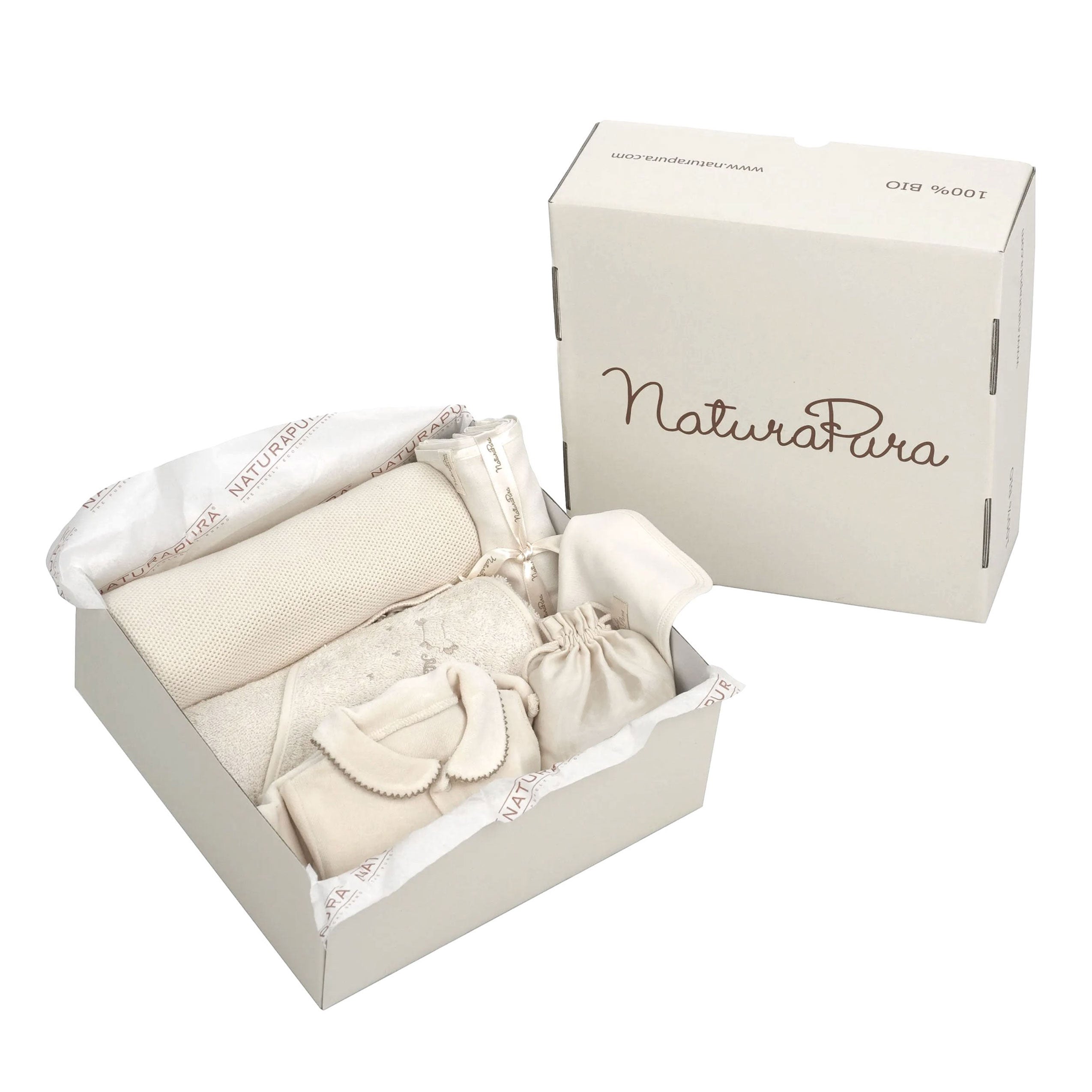 Luxury Welcome Home Baby Gift Pack with 11 pieces in organic cotton by Naturapura at Bonjour Baby Baskets