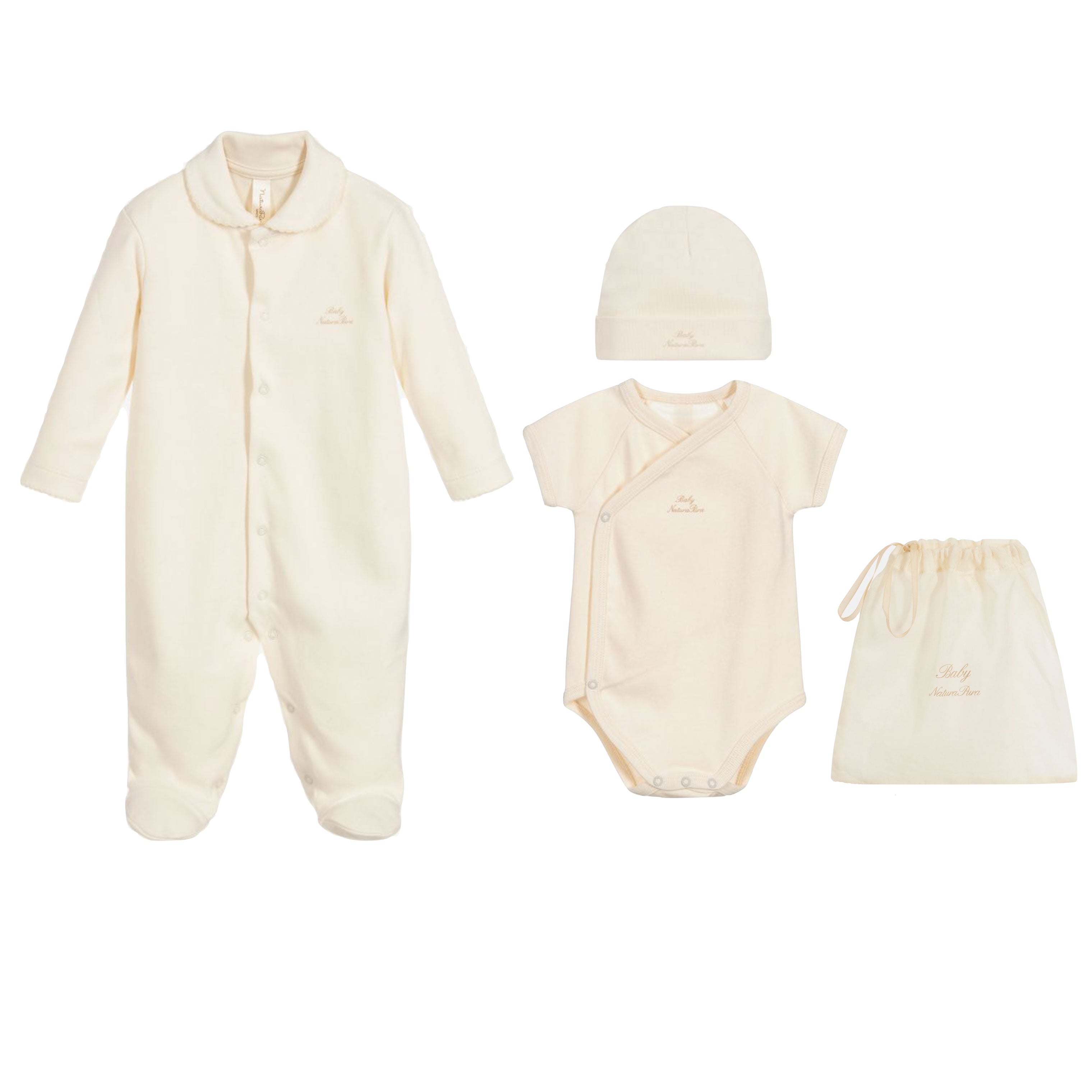 Luxury Welcome Home Baby Gift of 4 pieces in organic cotton by Naturapura at Bonjour Baby Baskets