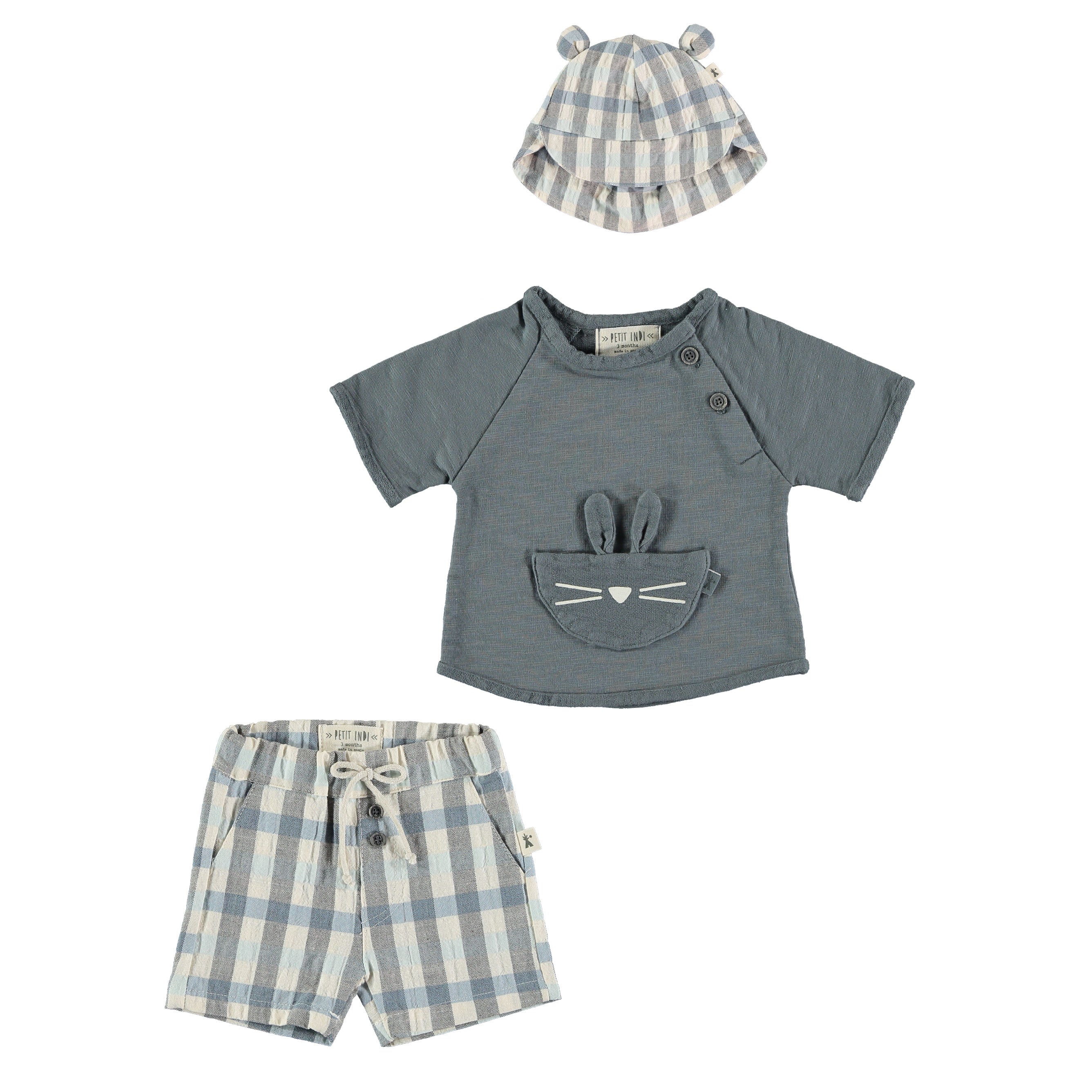 Summer Baby Outfit in Gingham by Petit Indi available at Bonjour Baby Baskets