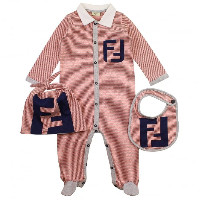 Fendi Logo Baby Gift Set in Grey, Navy and Red