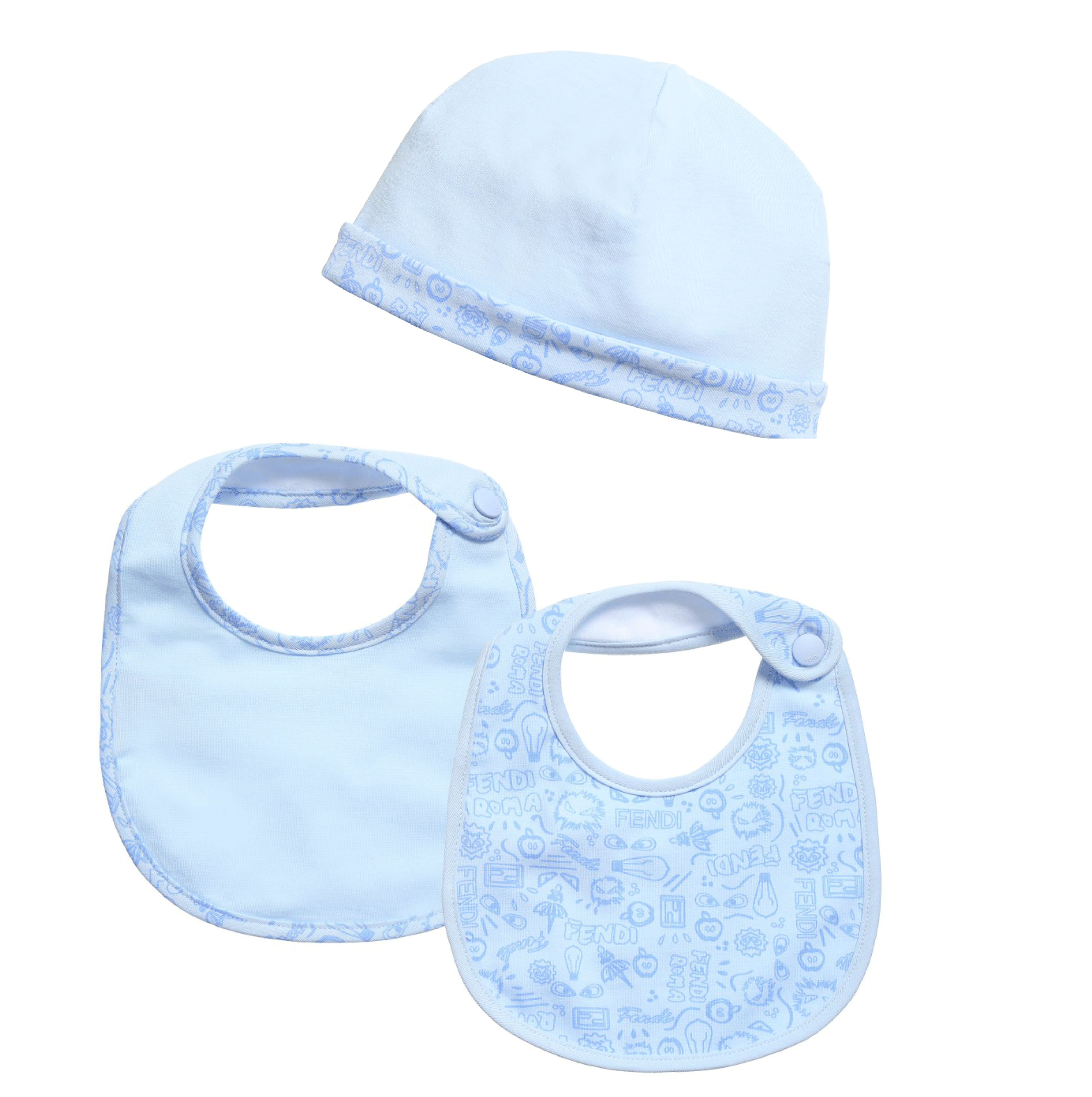 Fendi Soft Blue Baby Boy Hat and Bib set