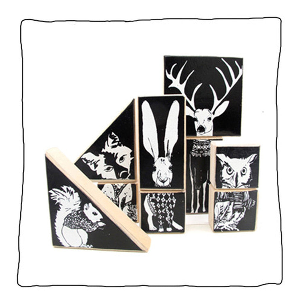 Wooden Blocks Wildlife in sweaters